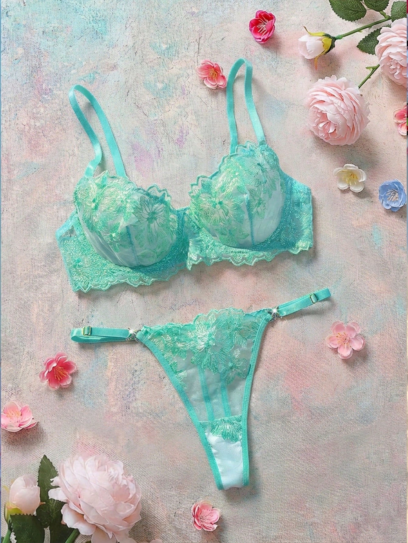 2 Pieces Vintage Blue Sexy Women's Lingerie Set