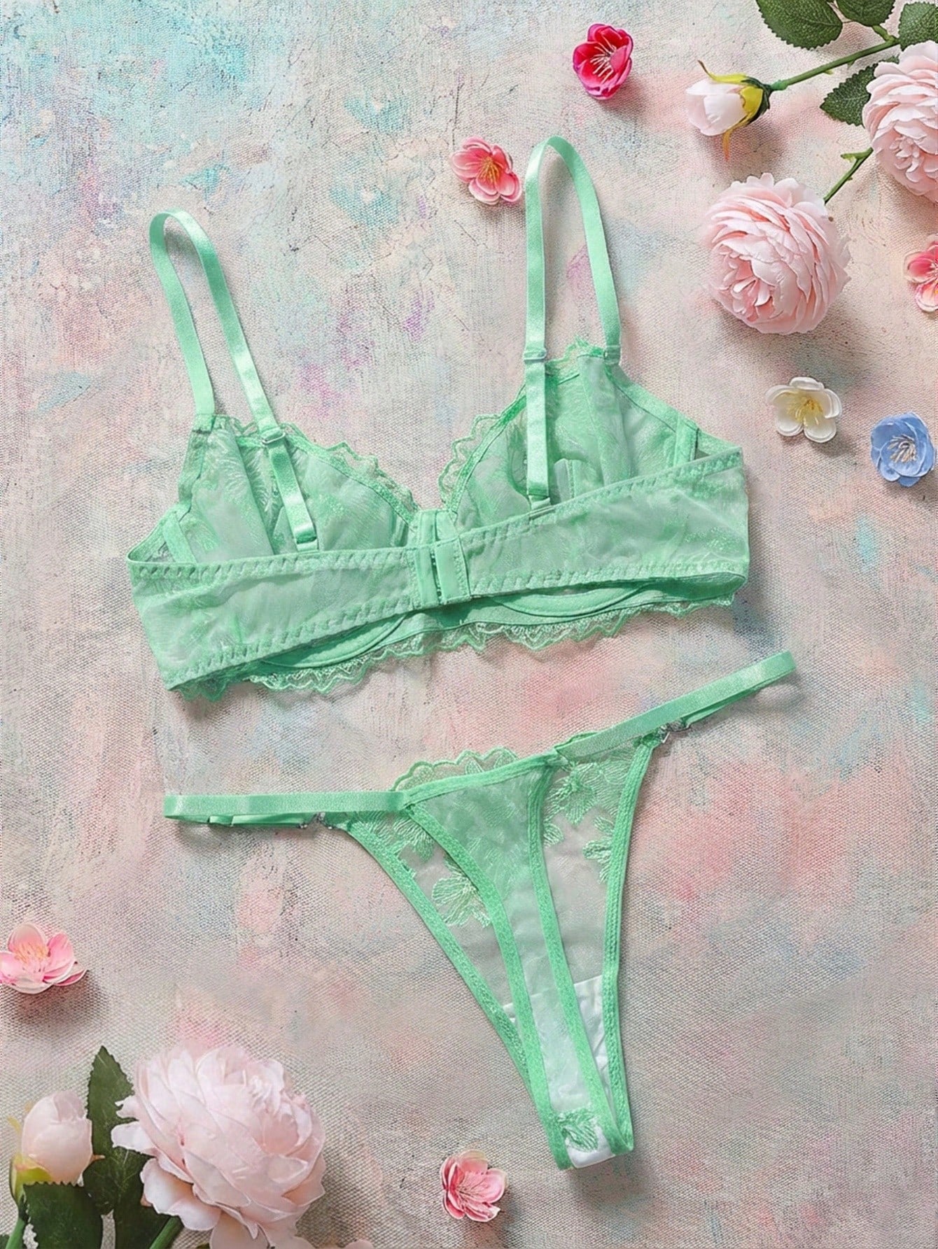2 Pieces Vintage Blue Sexy Women's Lingerie Set