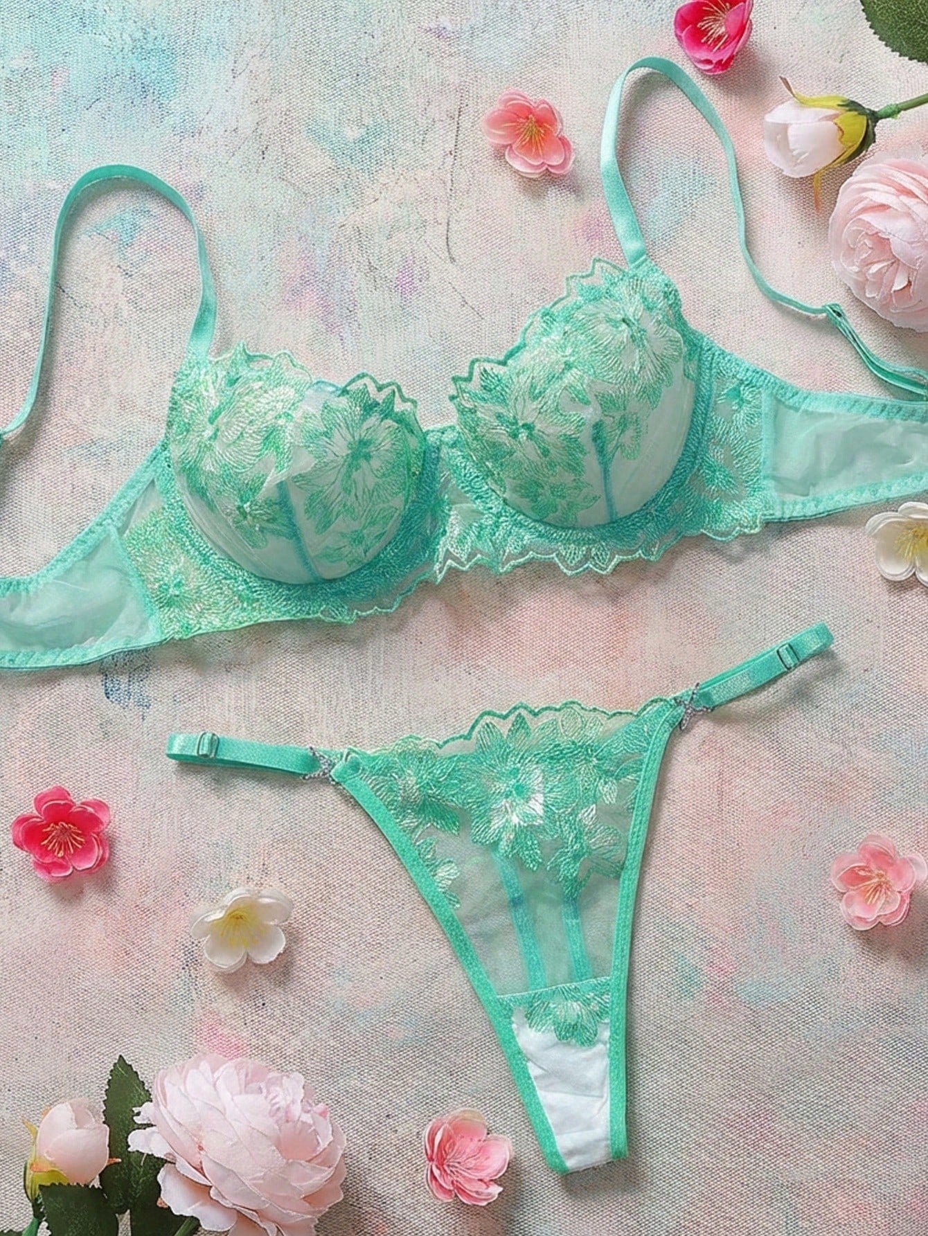 2 Pieces Vintage Blue Sexy Women's Lingerie Set