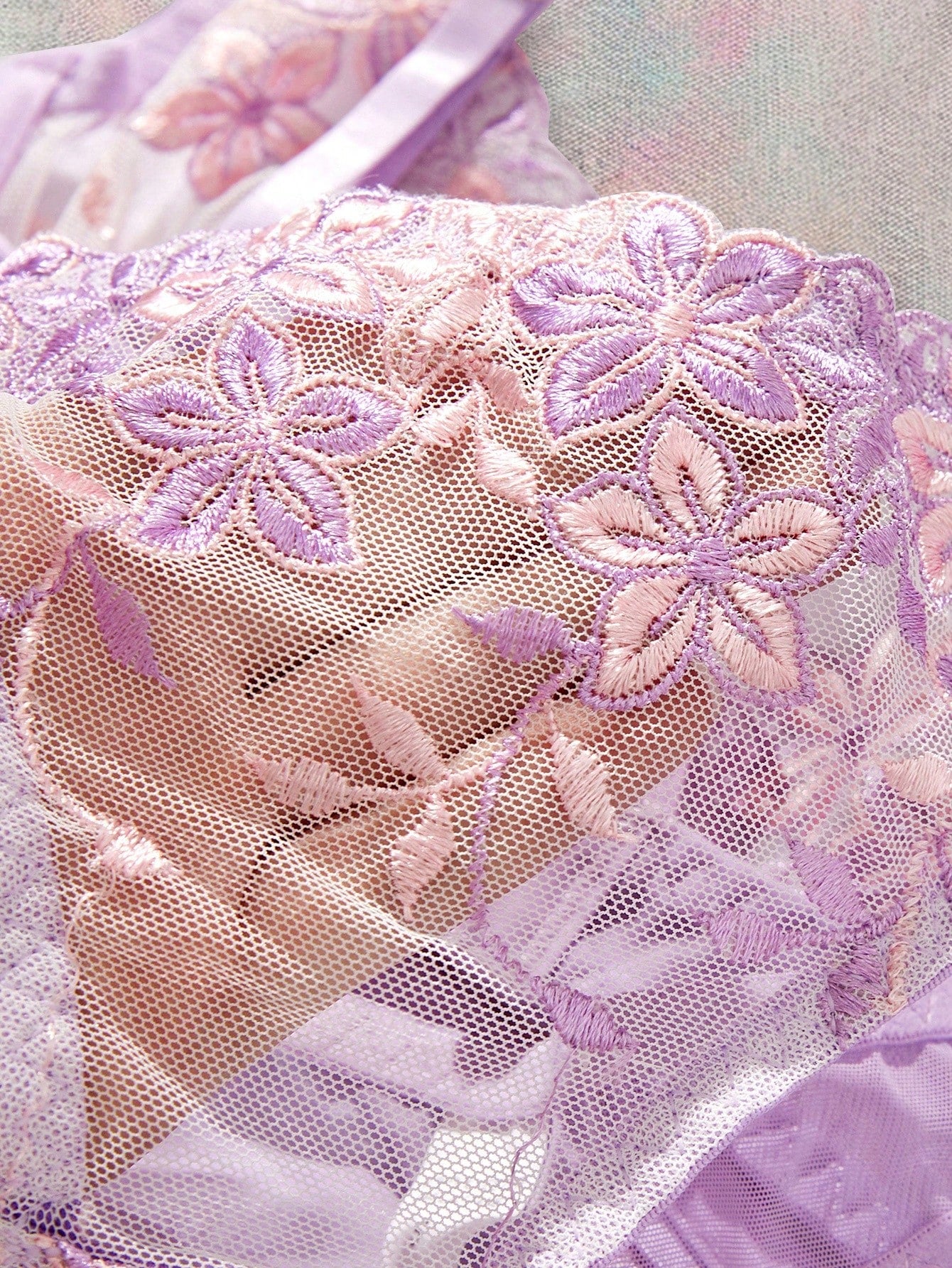 2pcs/Set Romantic Purple Underwire Women's Bra And Panty Set, Sexy Lingerie