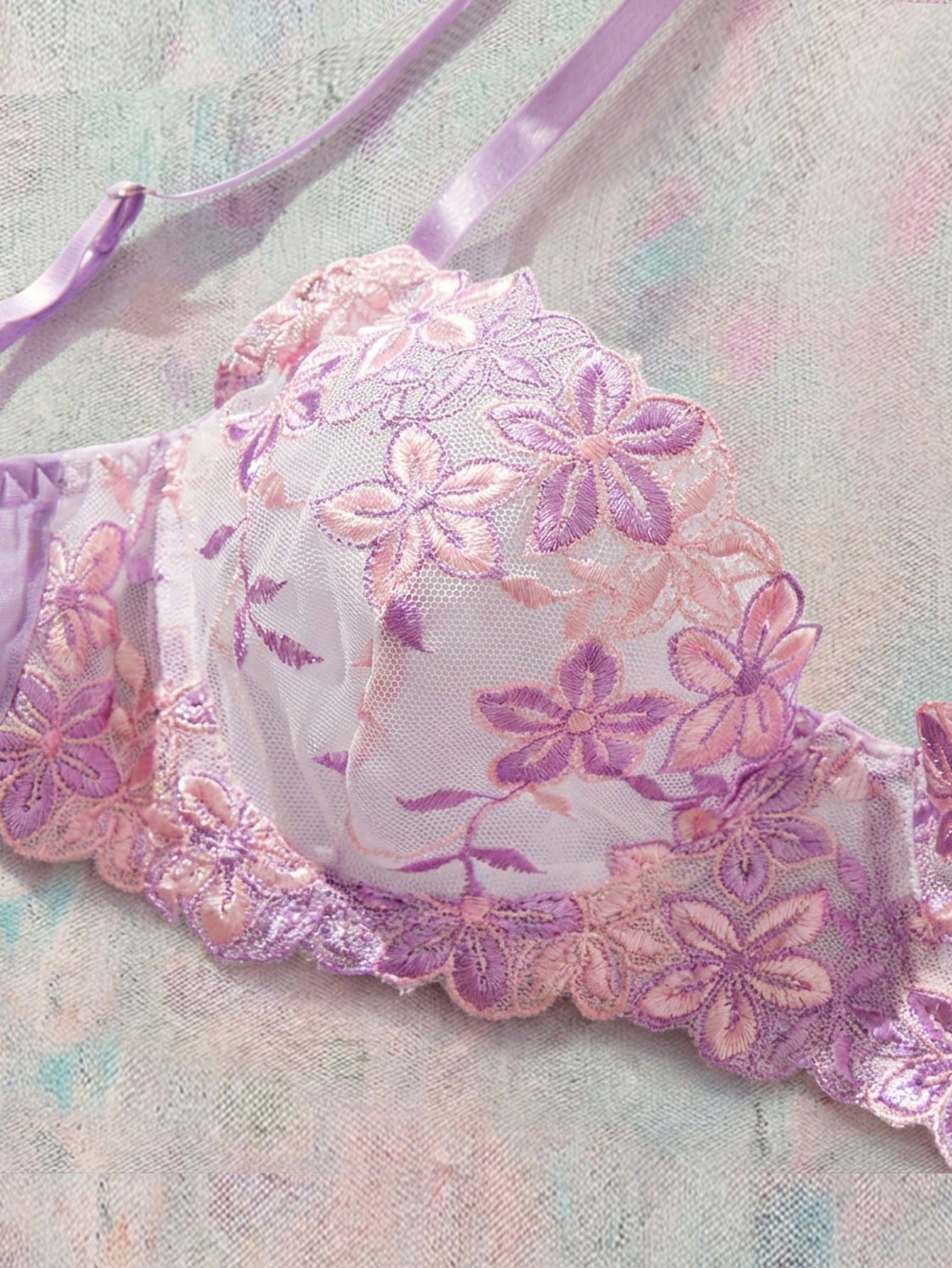 2pcs/Set Romantic Purple Underwire Women's Bra And Panty Set, Sexy Lingerie