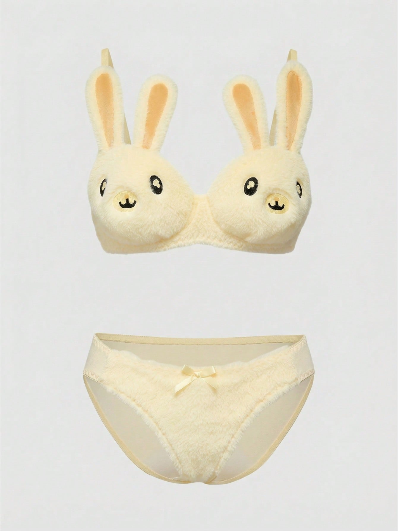 Kawaii Cute Bunny Embroidery Plush Wireless Bra And Panty Set
