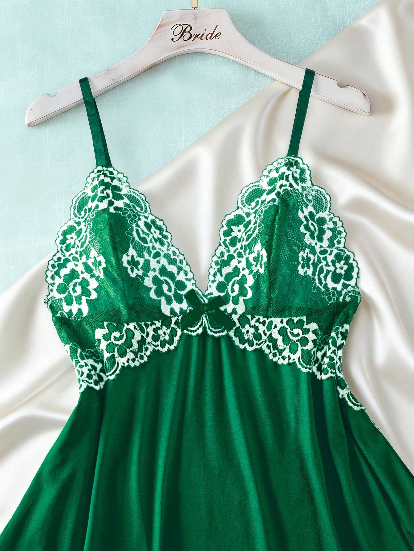 2pcs Contrast Floral Lace Sleepwear Set, V-Neck Semi-Sheer Bow Tie Nightgown And Panties, Elegant Women Pajamas