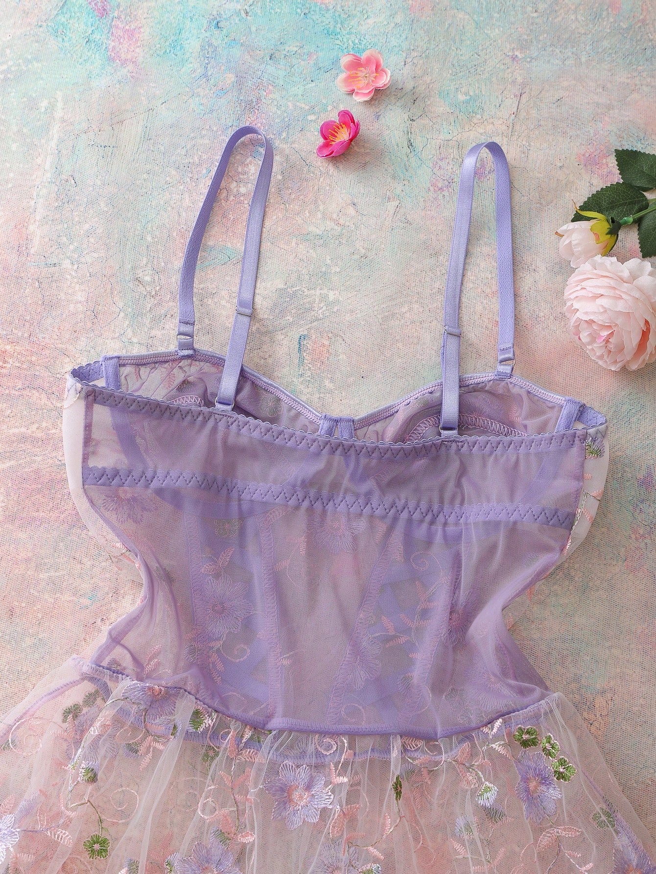 Women's Floral Embroidery Mesh Slip Dress Babydoll Lingerie Butterfly Dress For Women
