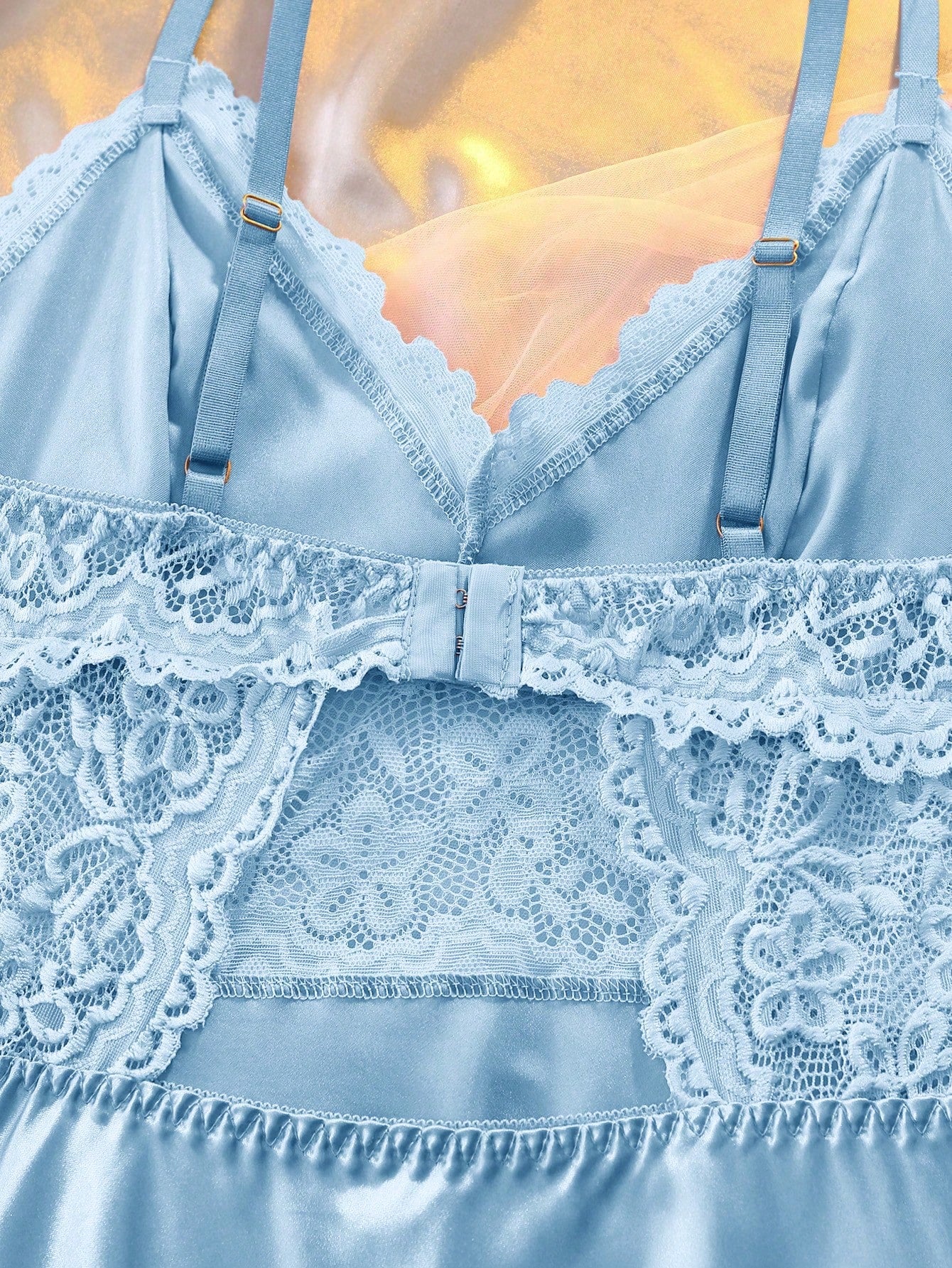 Sexy Backless Lace Hollow-Out Patchwork Satin Slip Dress For Women