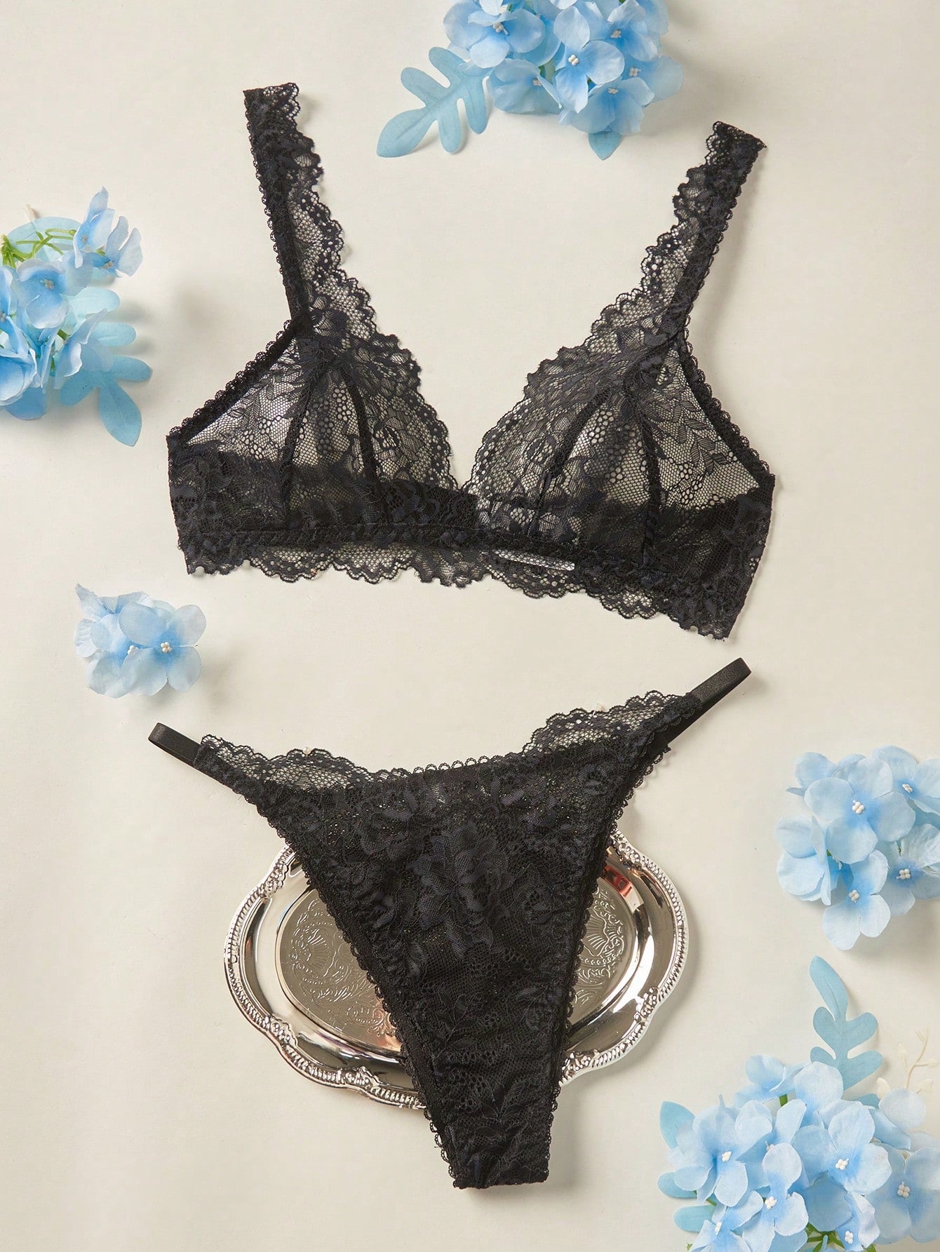Floral Lace Bra & Panty Lingerie Set