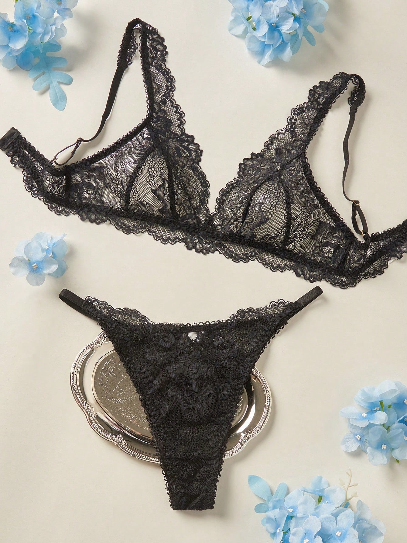 Floral Lace Bra & Panty Lingerie Set