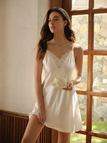Summer Spliced Lace Cami Sleep Dress Pajama Dress Luxeloungewearfor Summer