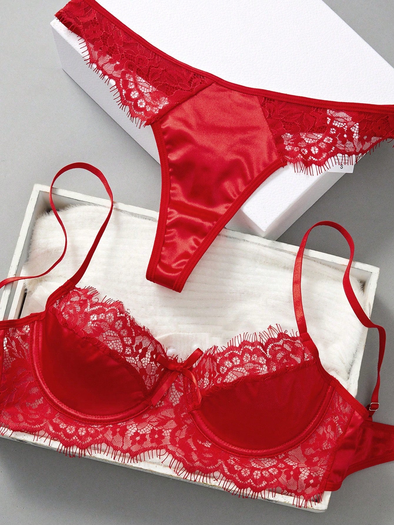 Eyelash Lace Panel Underwire Lingerie Set Bridallingerie