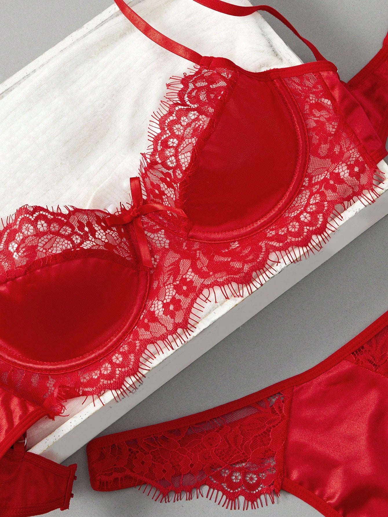 Eyelash Lace Panel Underwire Lingerie Set Bridallingerie