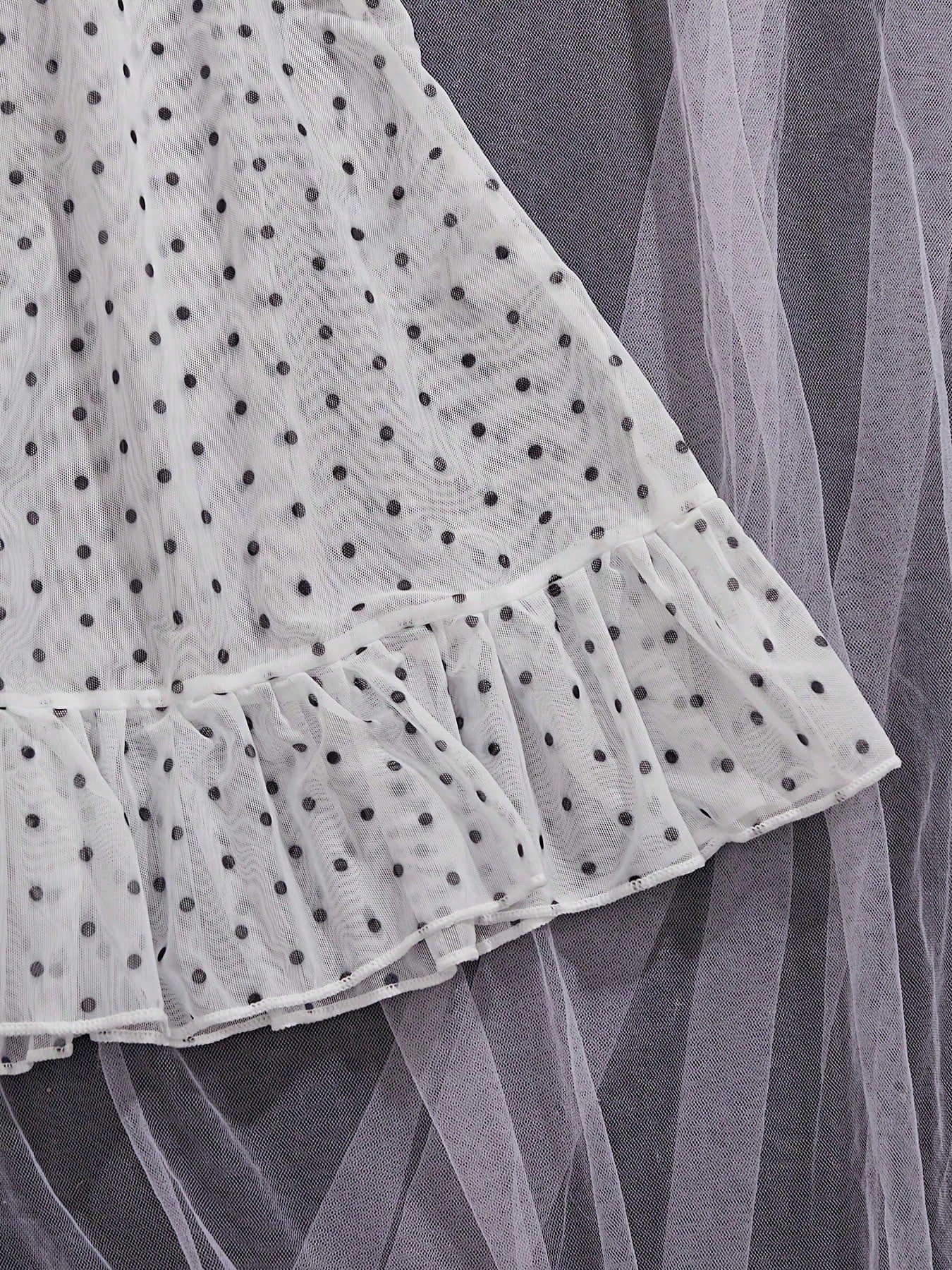 2pcs Polka Dot Nightgown Sexy Women Sheer Mesh Lingerie Chemise Slip Dress Set (With Panty)