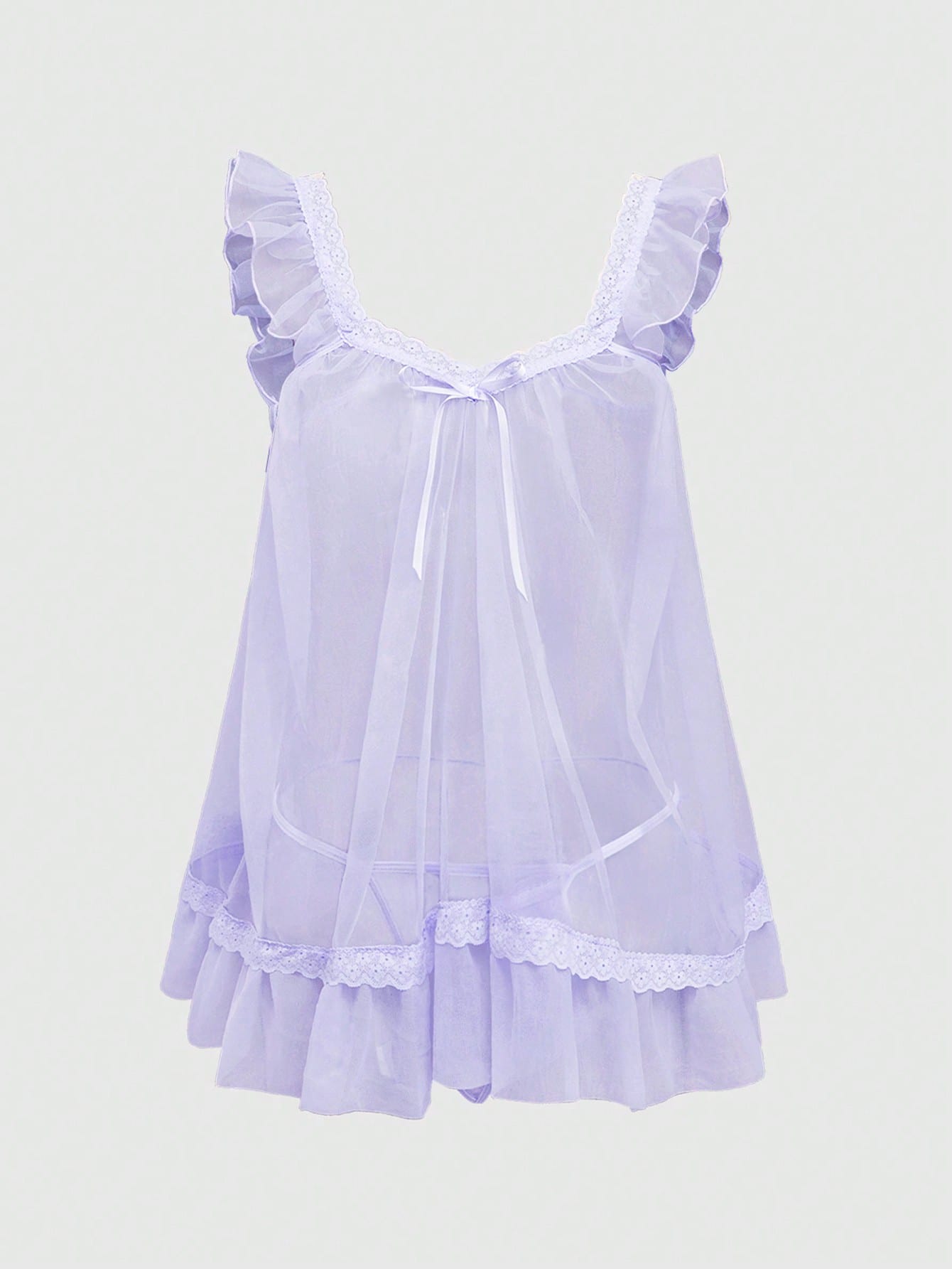 Babydoll Kawaii Cute Loose Sheer Dress, Mesh Lace Patchwork Bow Mini Dress, Sexy Tulle Dress Set