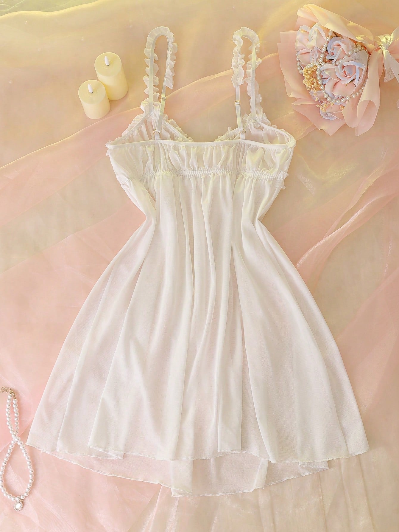 Women's Sheer Mesh Spaghetti Strap Nightgown, Sexy Lingerie