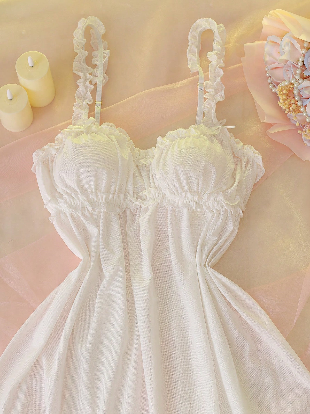 Women's Sheer Mesh Spaghetti Strap Nightgown, Sexy Lingerie