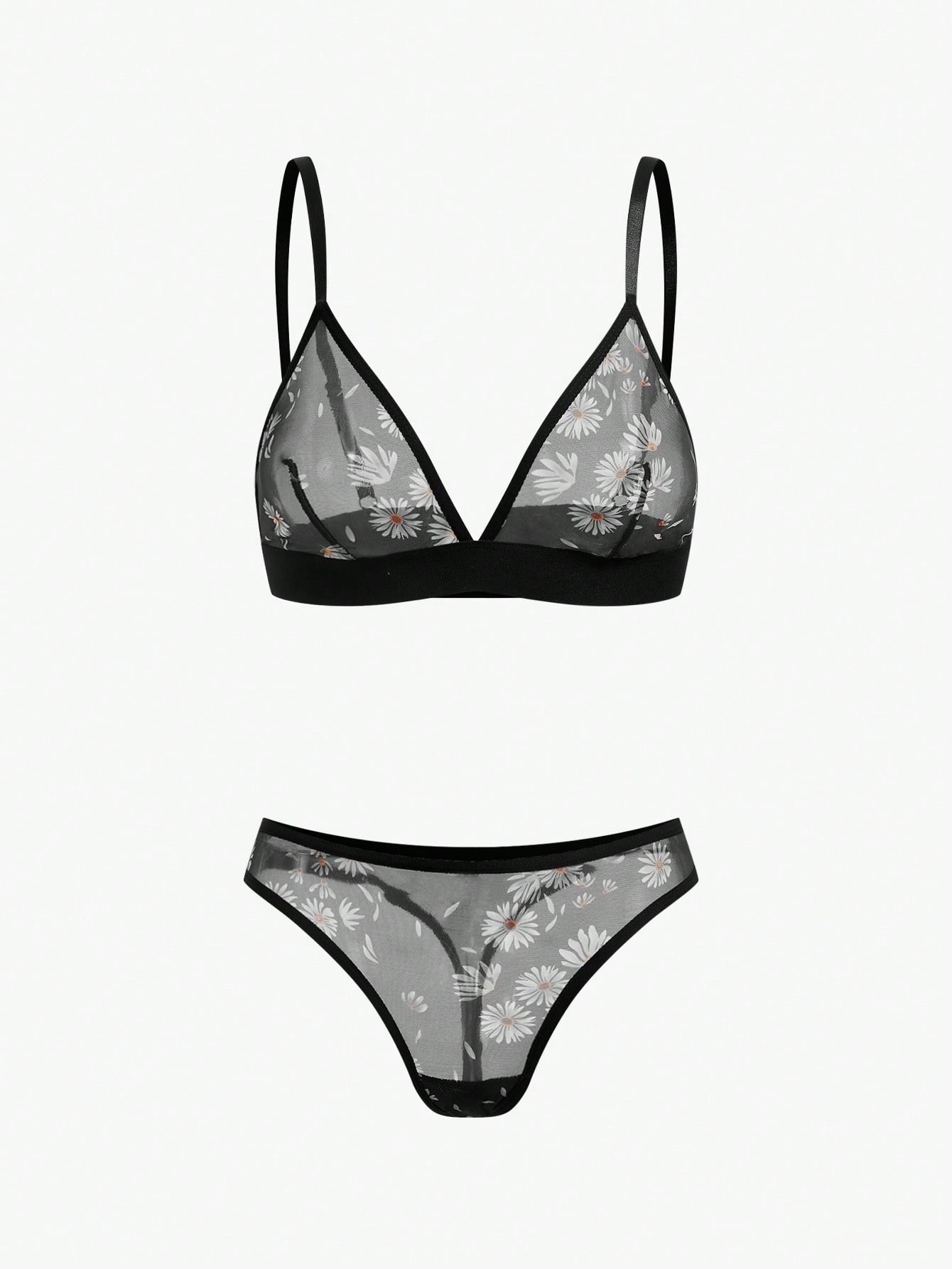 Floral Print Mesh Bra & Panty Lingerie Setfor Summerfor Summer