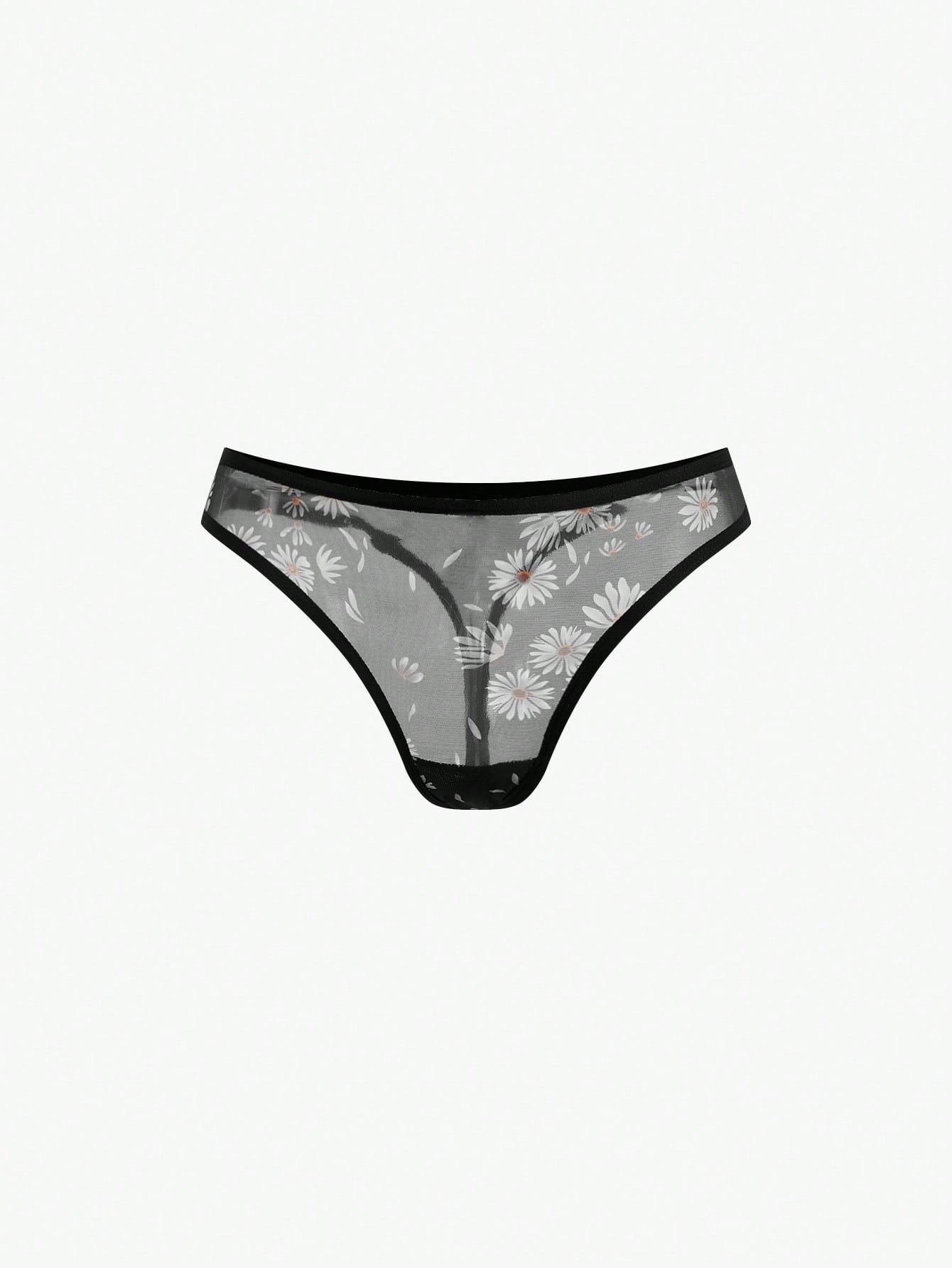 Floral Print Mesh Bra & Panty Lingerie Setfor Summerfor Summer