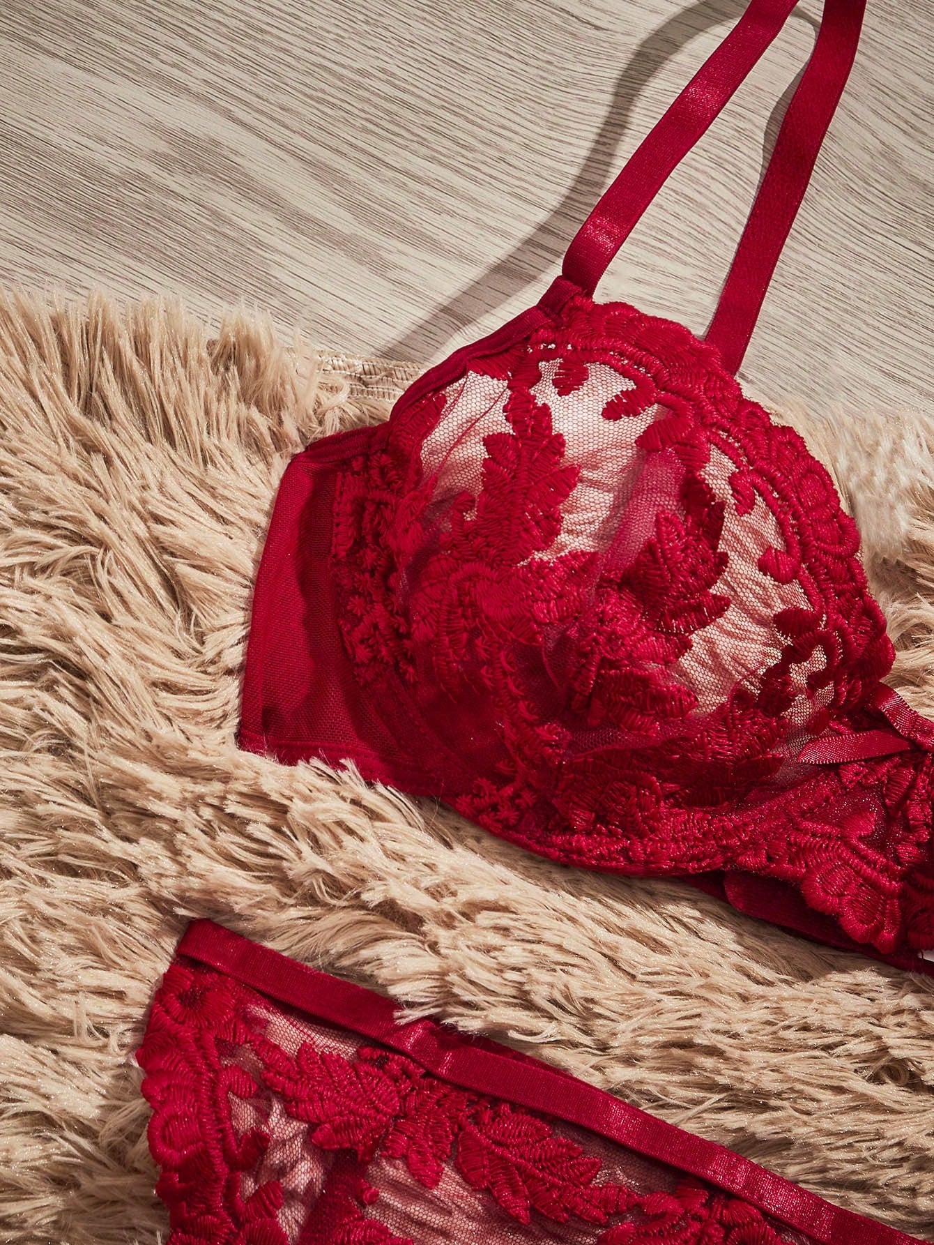 5pcs/Set Women Embroidered Mesh Sexy Lingerie Set For Going Out