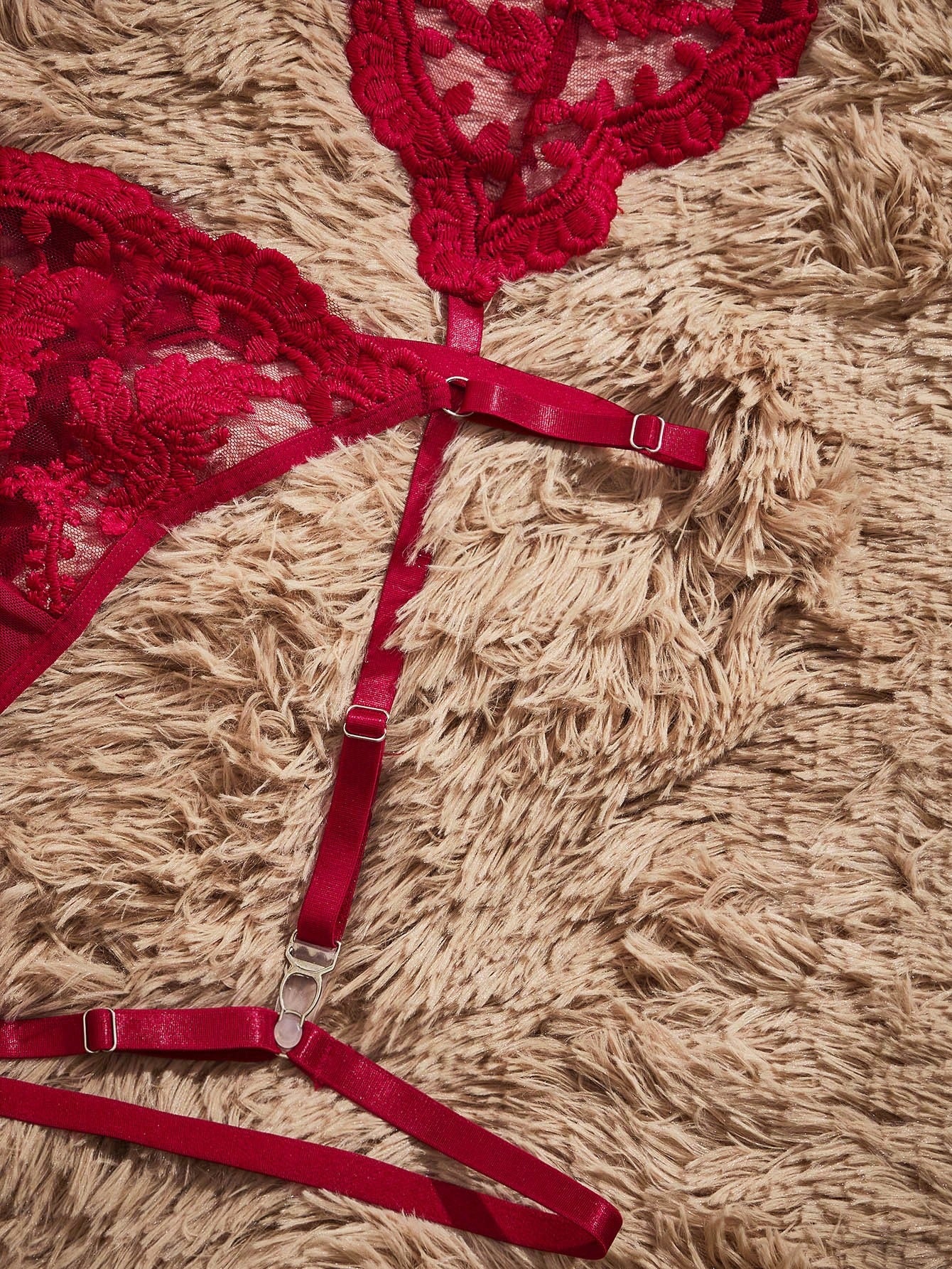 5pcs/Set Women Embroidered Mesh Sexy Lingerie Set For Going Out
