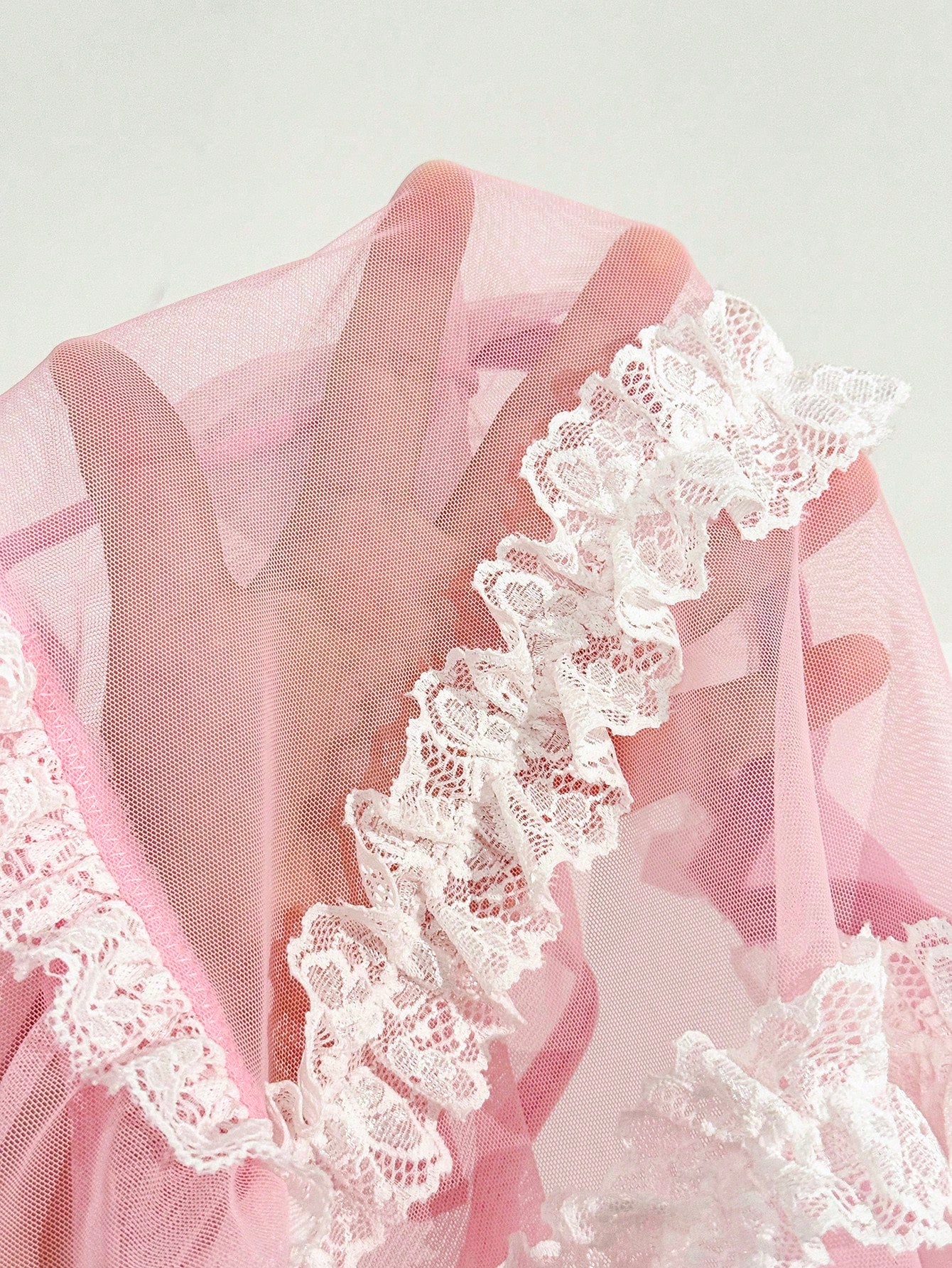 Pink Mesh Lace Trim Romantic Soft Jumpsuit