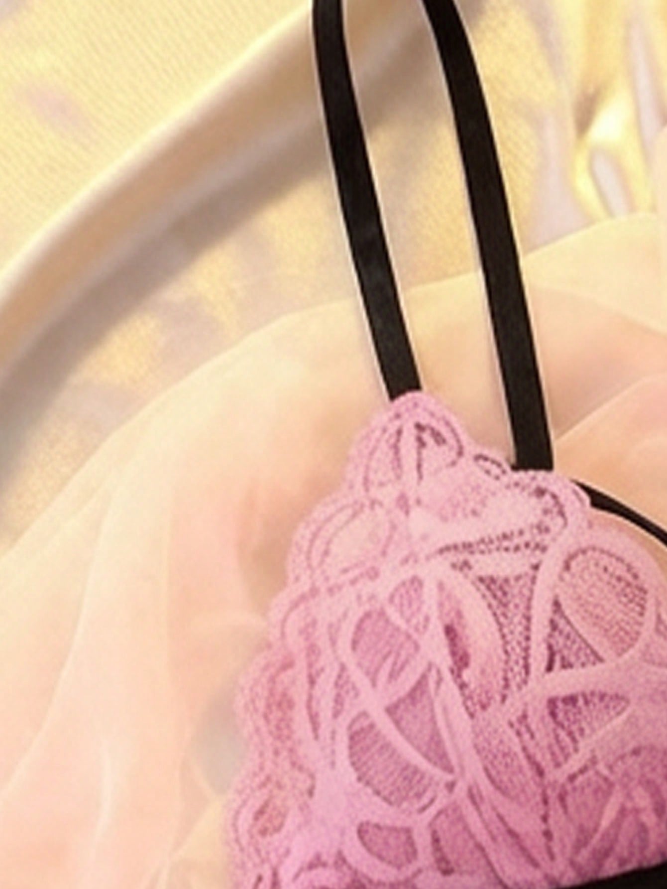 4pcs Lace Embroidery Semi-Sheer Sexy Lingerie Set, Sexy Underwear, Sexy Sleepwear, Babydoll