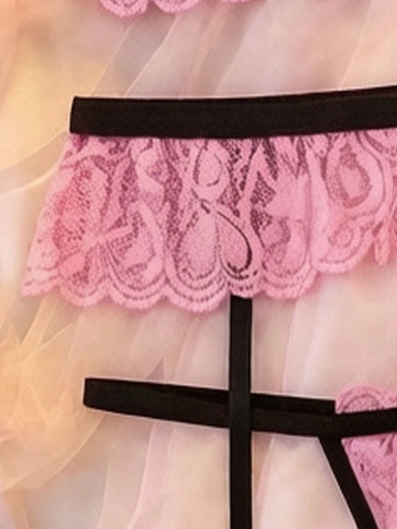 4pcs Lace Embroidery Semi-Sheer Sexy Lingerie Set, Sexy Underwear, Sexy Sleepwear, Babydoll