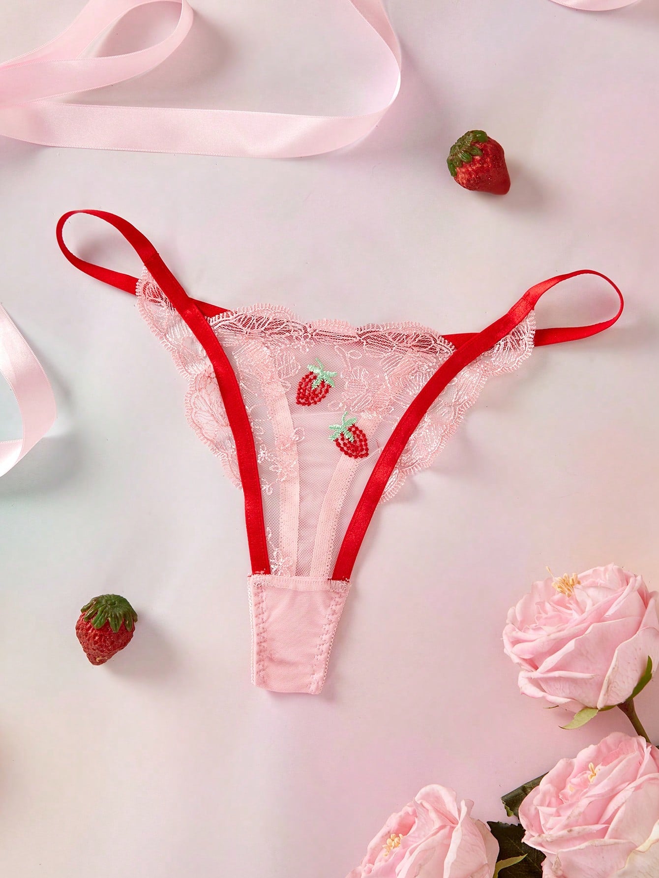 Women's Romantic Embroidered Thong Panties, Sexy Underwear