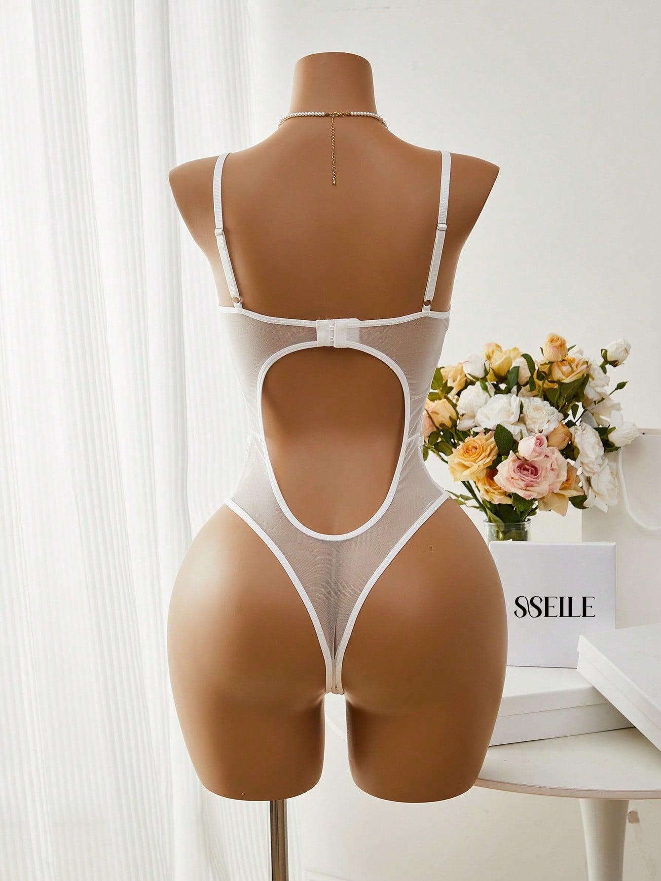 1pc Women's Sexy Lingerie Floral Embroidery Mesh Bodysuit