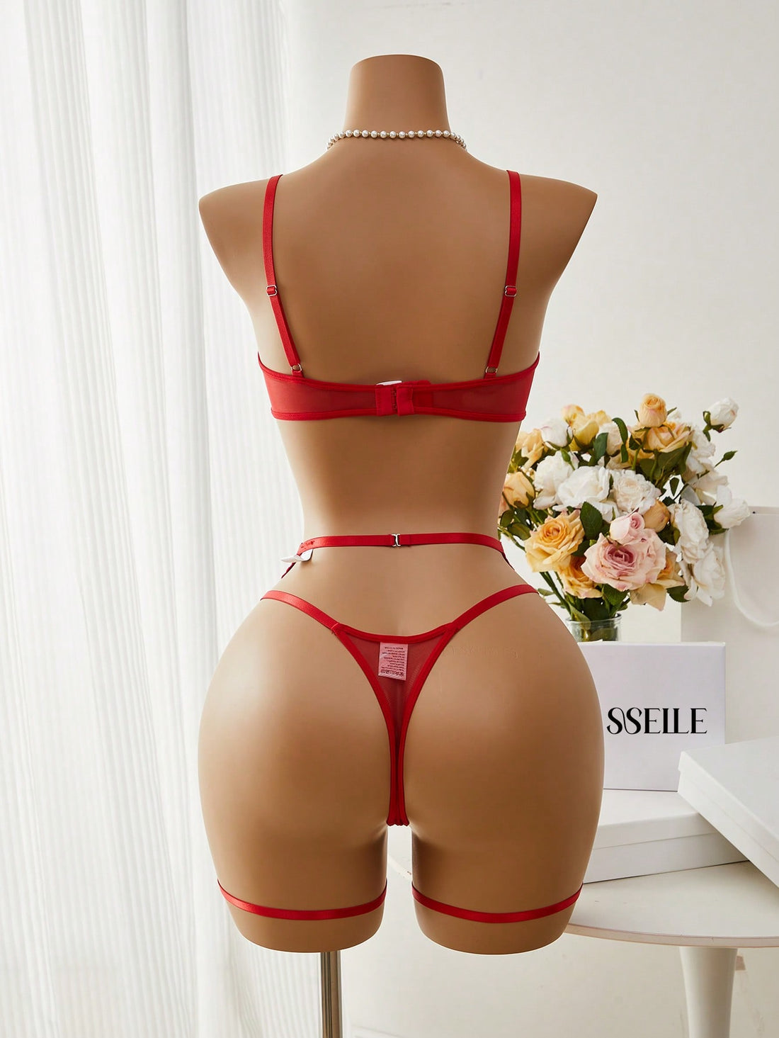 5pcs/Set Women's Floral Embroidered Mesh Sexy Lingerie Set For Going Out