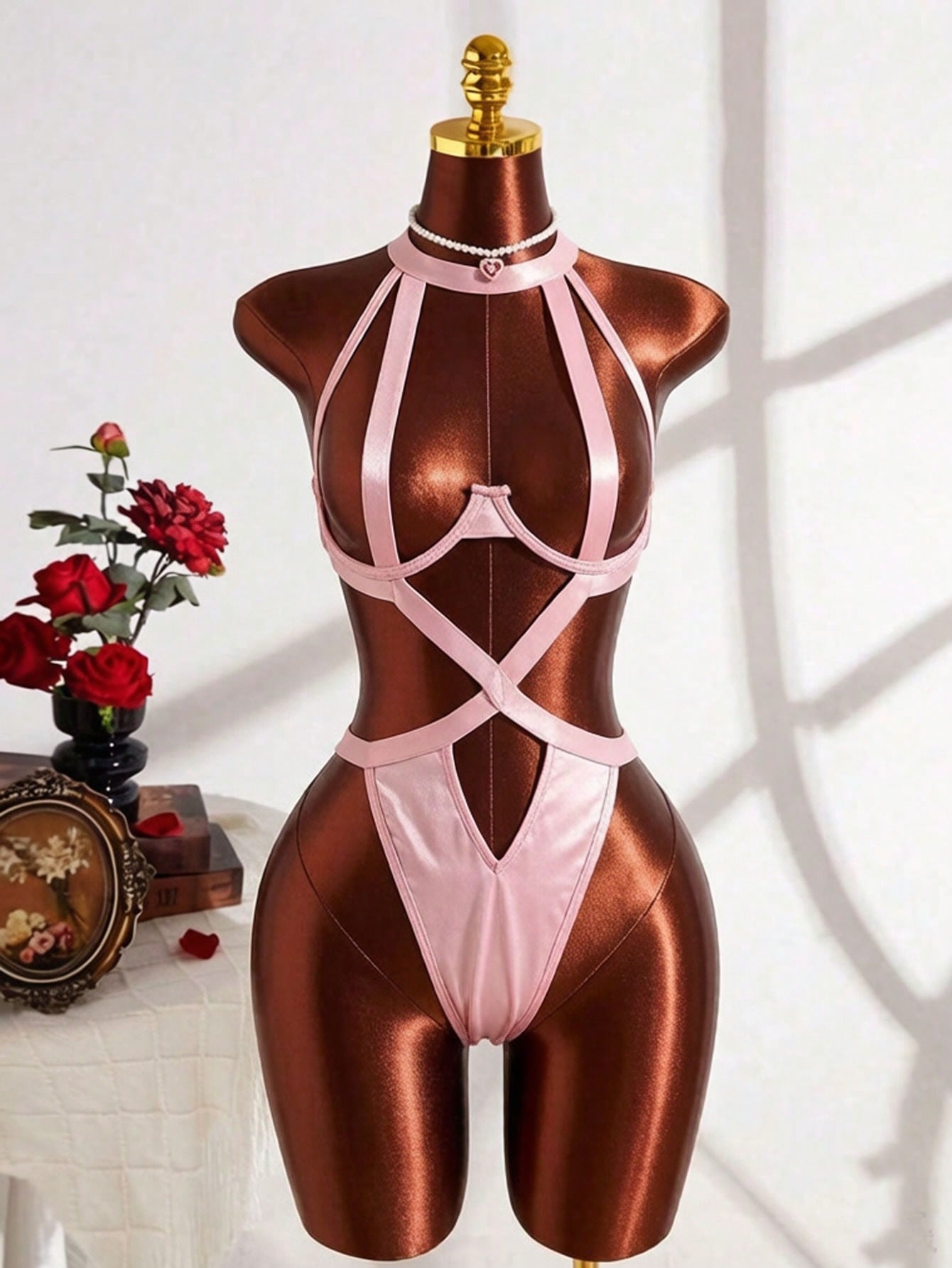 Intricate Bondage Criss-Cross Sexy Lingerie, Women's Sexy Sleepwear, Sexy Robe, Babydoll Underwear