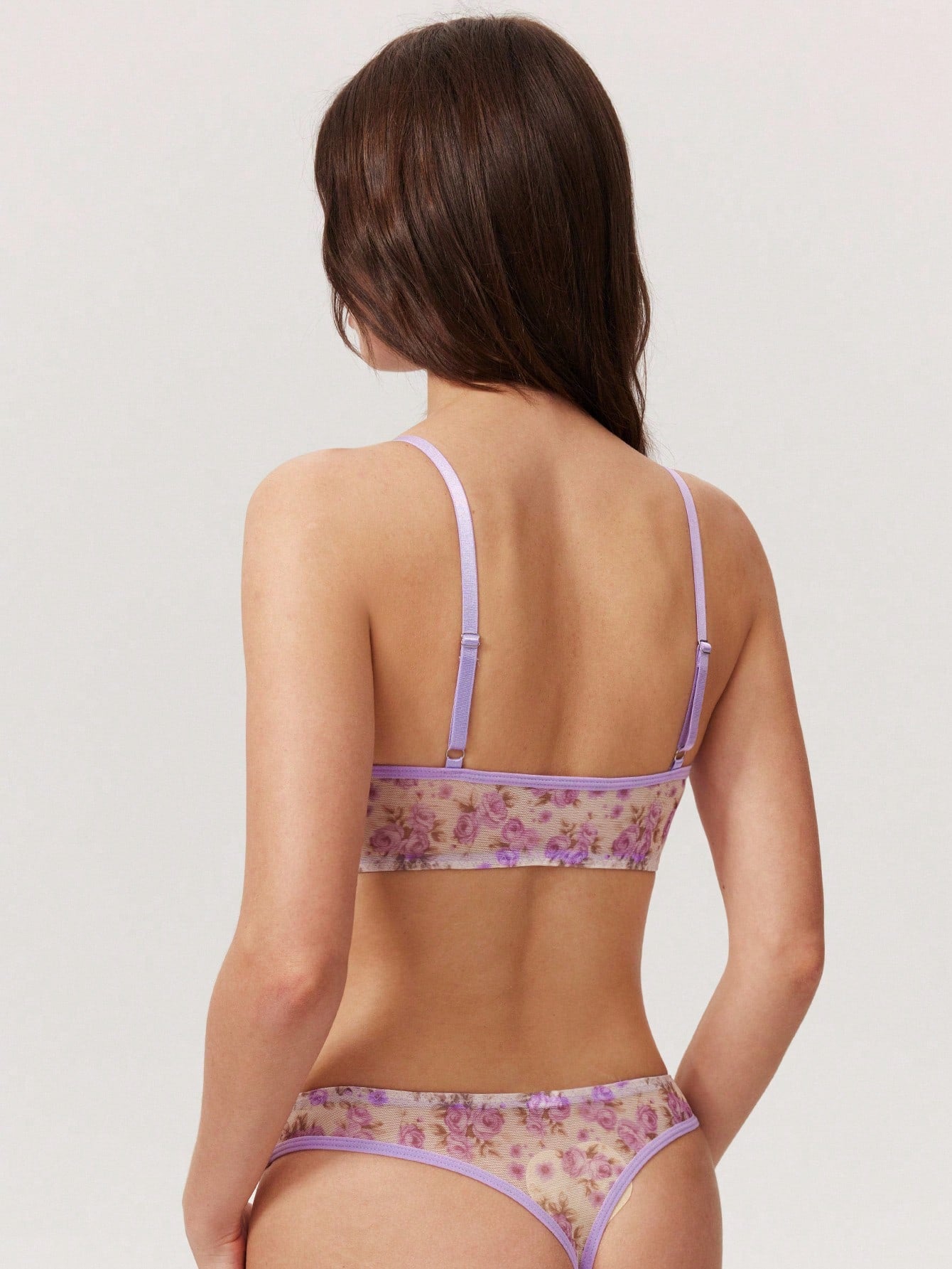 Beige Romantic Floral Print Sexy Lace Lingerie Set, Women's Underwire Push-Up Front Closure Bra And Panty 2pcs Summer