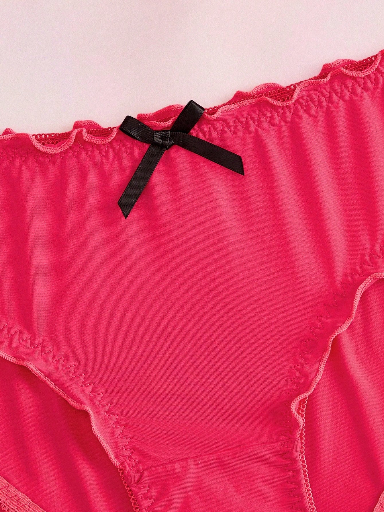 2pcs Hot Pink Underwire Molded Cup 1/2 Cup Bowknot Ruched Lace Patchwork High Support Lift Gather Balconette Bra Set Sweet Cute Women Summer