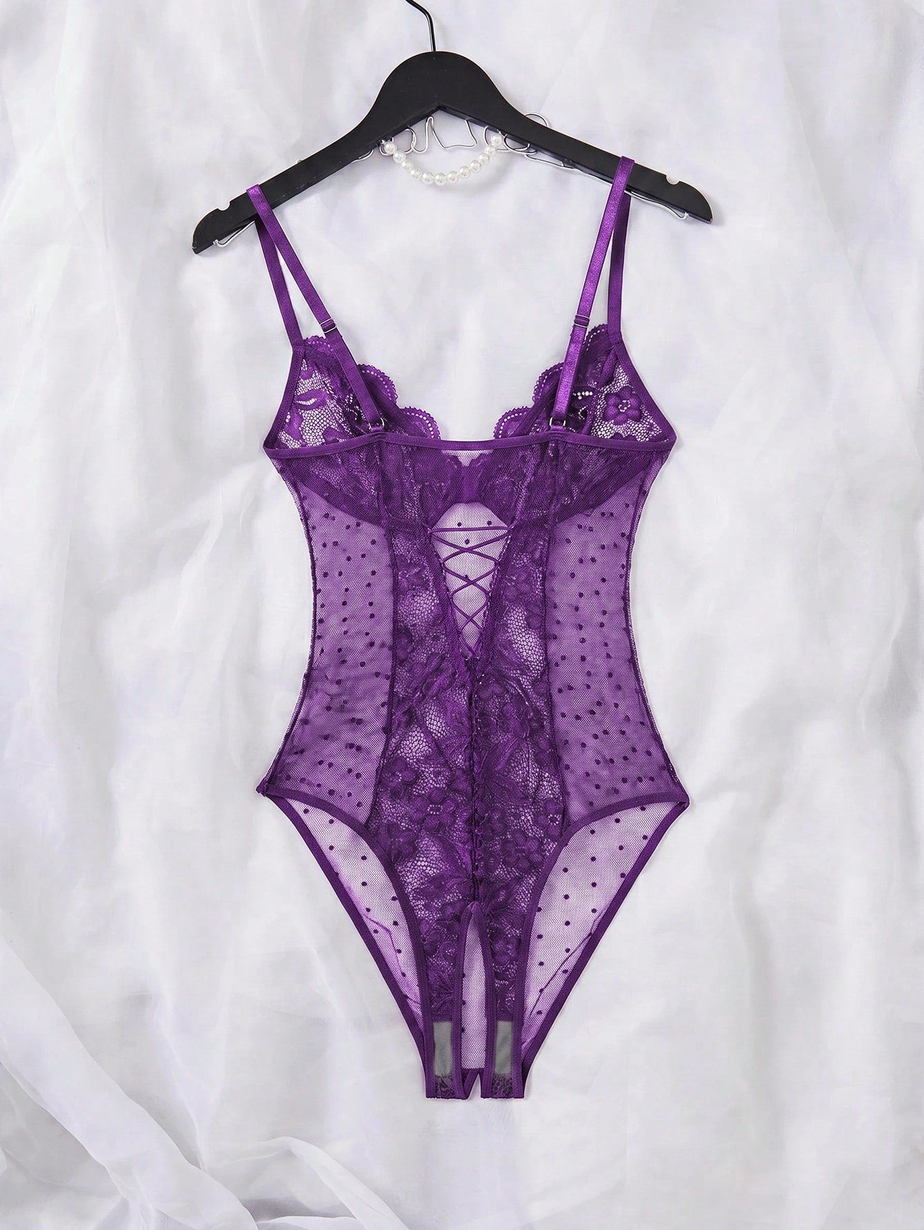Lace Patchwork Plus Size Sexy Bodysuit, 1pc