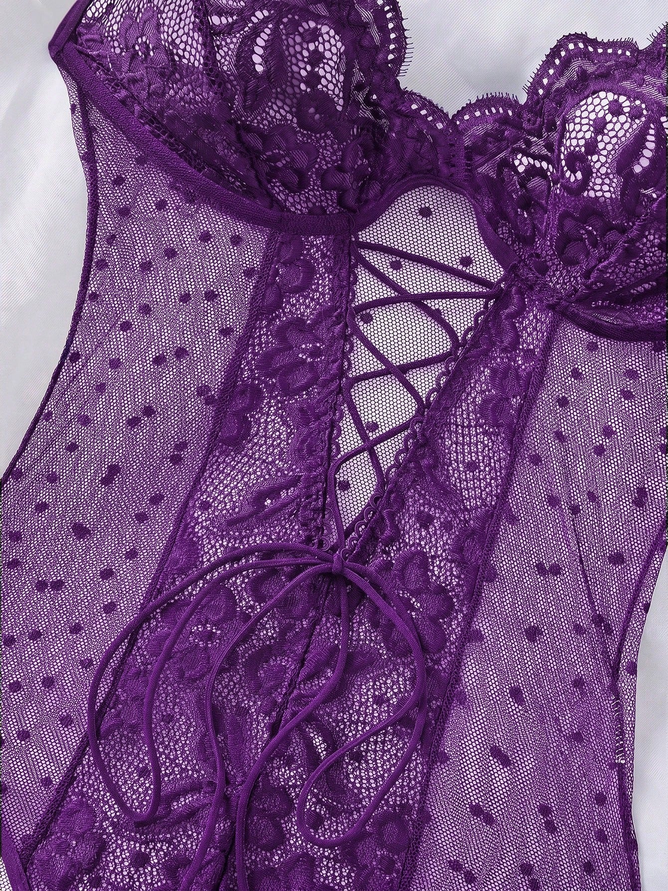 Lace Patchwork Plus Size Sexy Bodysuit, 1pc