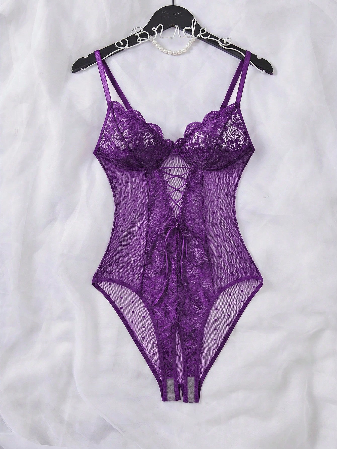 Lace Patchwork Plus Size Sexy Bodysuit, 1pc