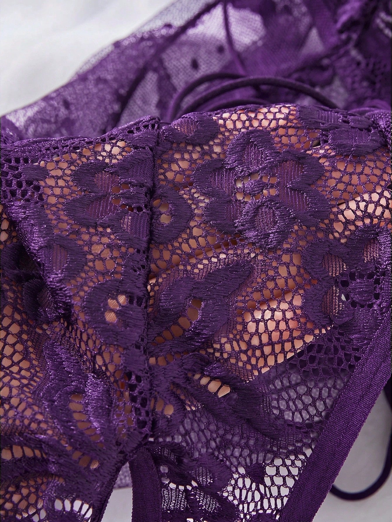 Lace Patchwork Plus Size Sexy Bodysuit, 1pc
