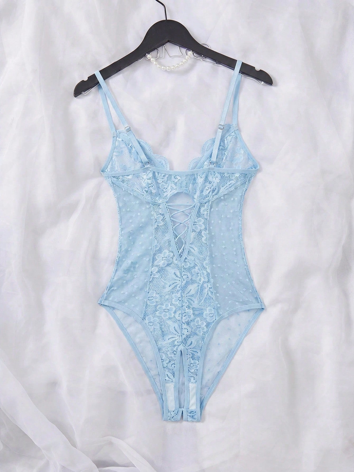 Lace Patchwork Plus Size Sexy Bodysuit, 1pc
