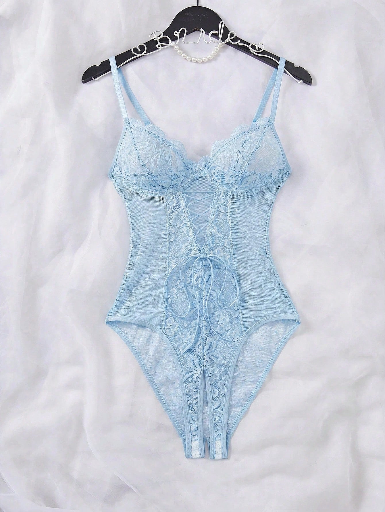 Lace Patchwork Plus Size Sexy Bodysuit, 1pc