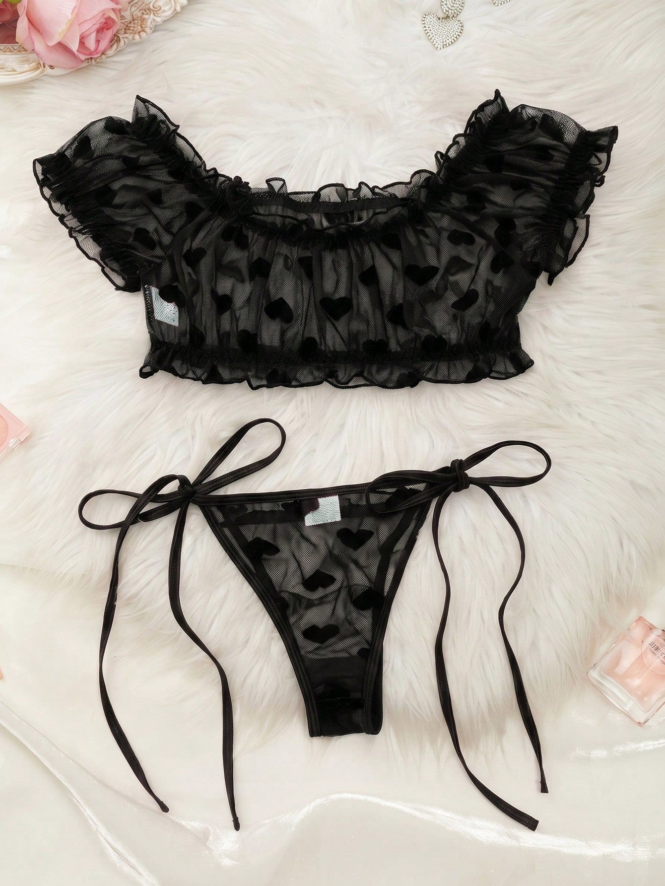 2pcs Lace Wireless Bra & Thong Set (Wireless, Thong), Suitable For Wedding Season