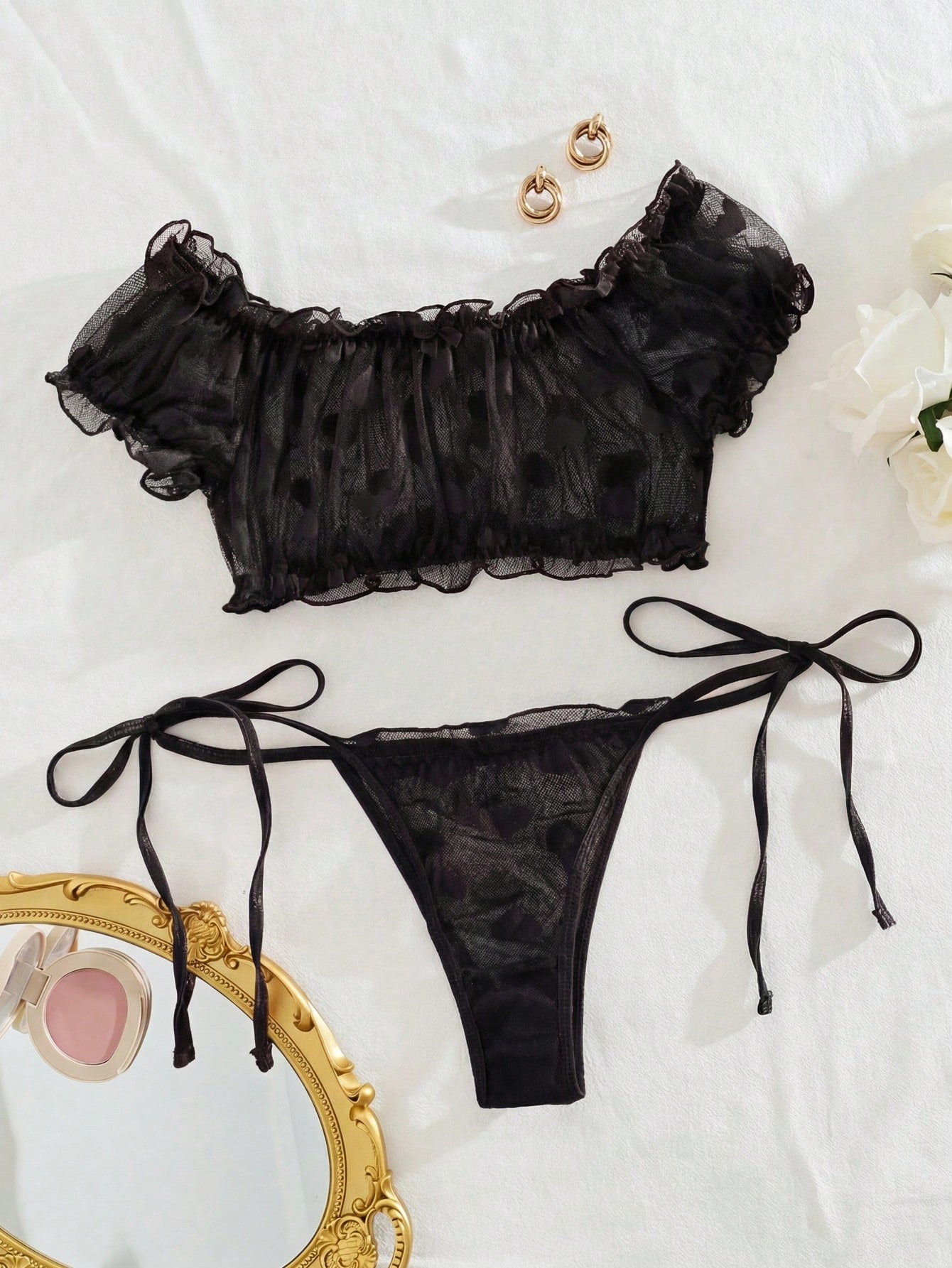 2pcs Lace Wireless Bra & Thong Set (Wireless, Thong), Suitable For Wedding Season