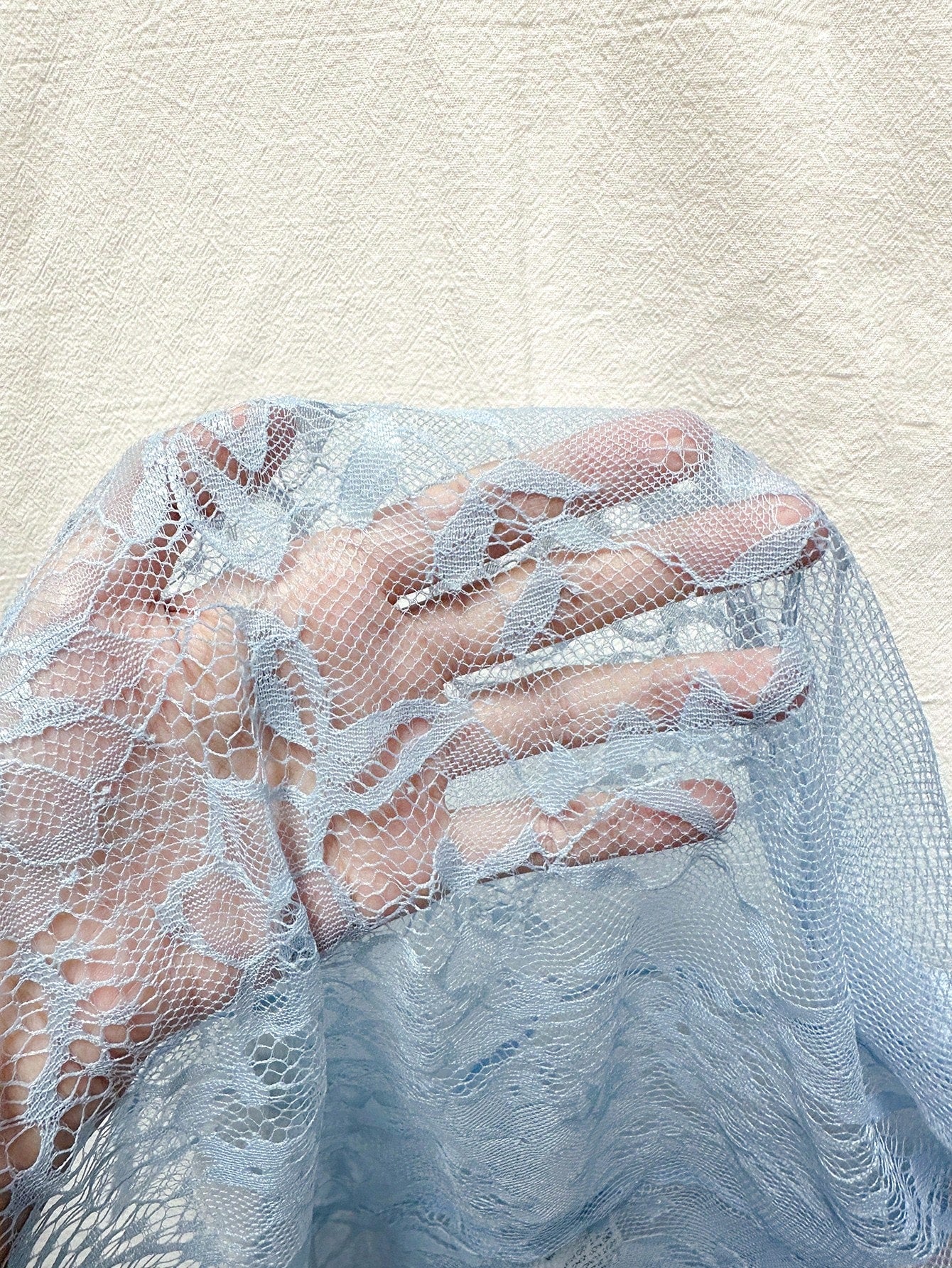 2pcs Light Blue Lace Patchwork Deep V-Neck Criss-Cross Sheer Romantic Elegant Nightgown For Women