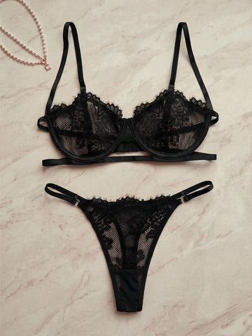 French Retro Lace Eyelash Sheer Lingerie Set, Pursuing Refined Aesthetics And Self-Indulgence For Urban Women