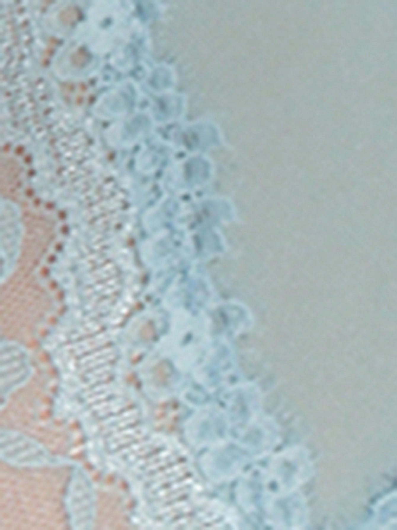 Pale Blue Lace Patchwork, Mesh Criss-Cross Straps, Deep V-Neck, Sheer, Paneled, Waist-Cinching, & Elegant Women's Bodysuit