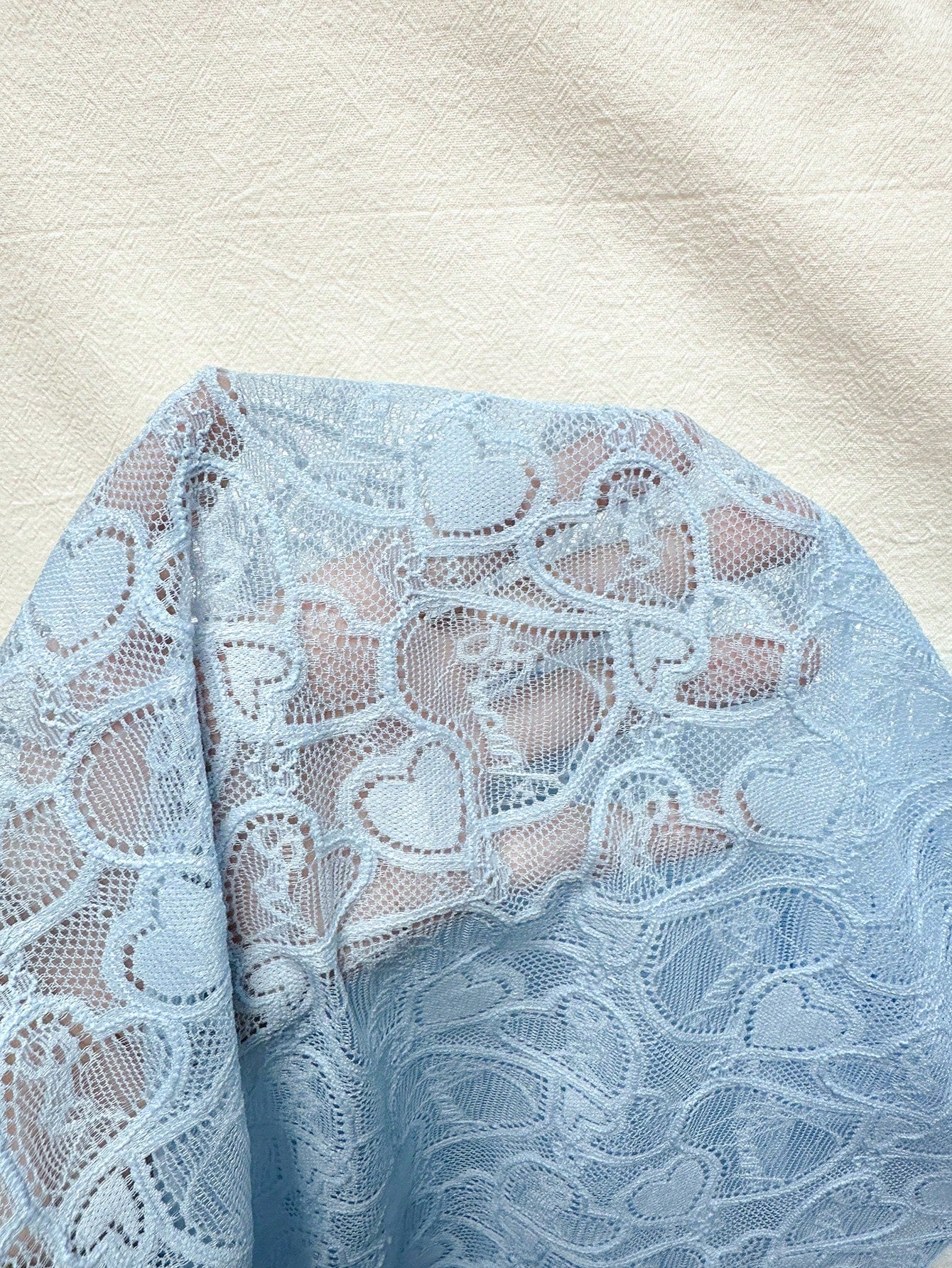 Light Blue Lace Patchwork Hollow-Out Pearl Chain Shiny Elegant Nightgown For Women
