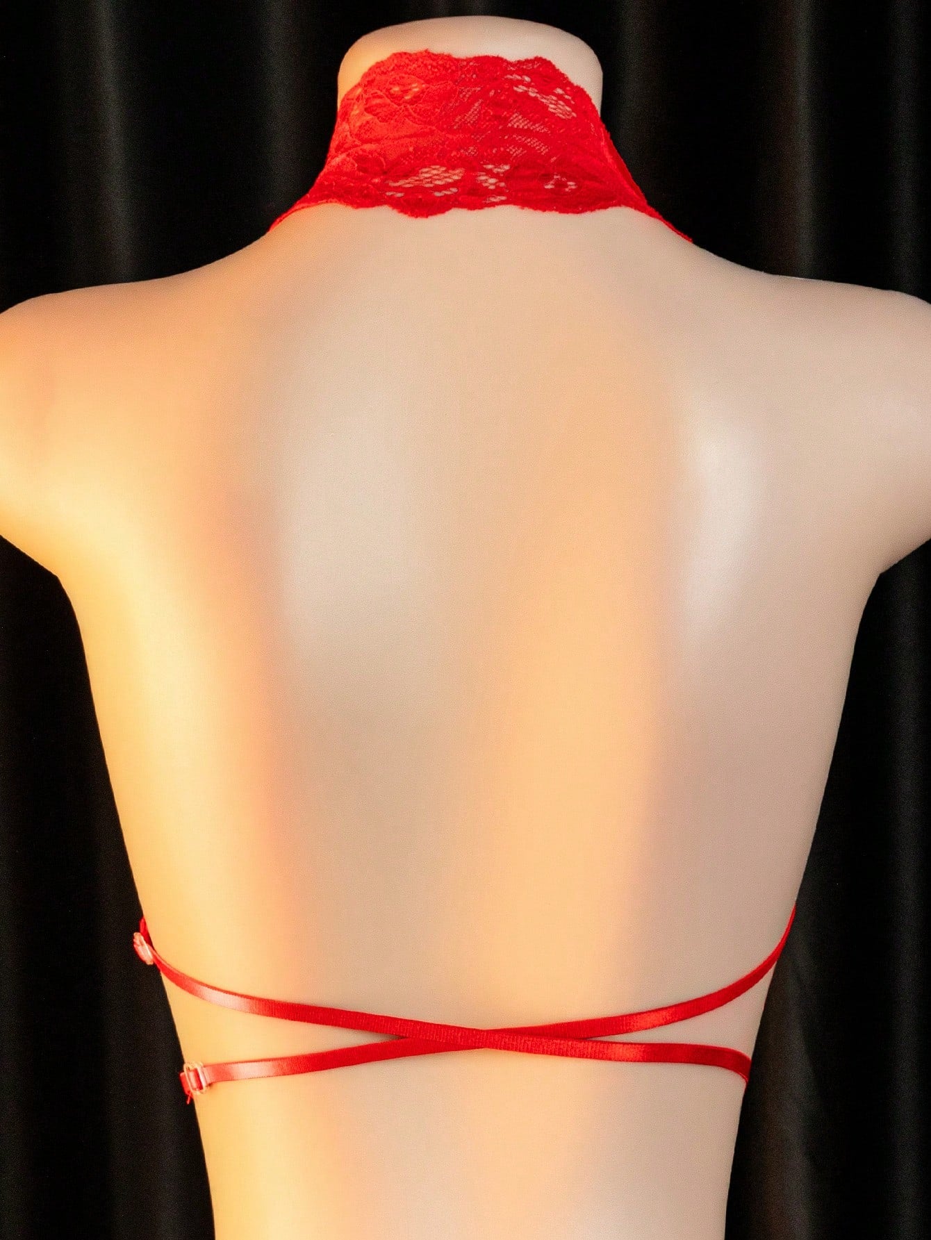Women's Sexy Lace Spaghetti Strap Bodysuit, Deep V-Neck Bow Tie Crotch Bodysuit, Sexy Open Back One-Piece Lingerie