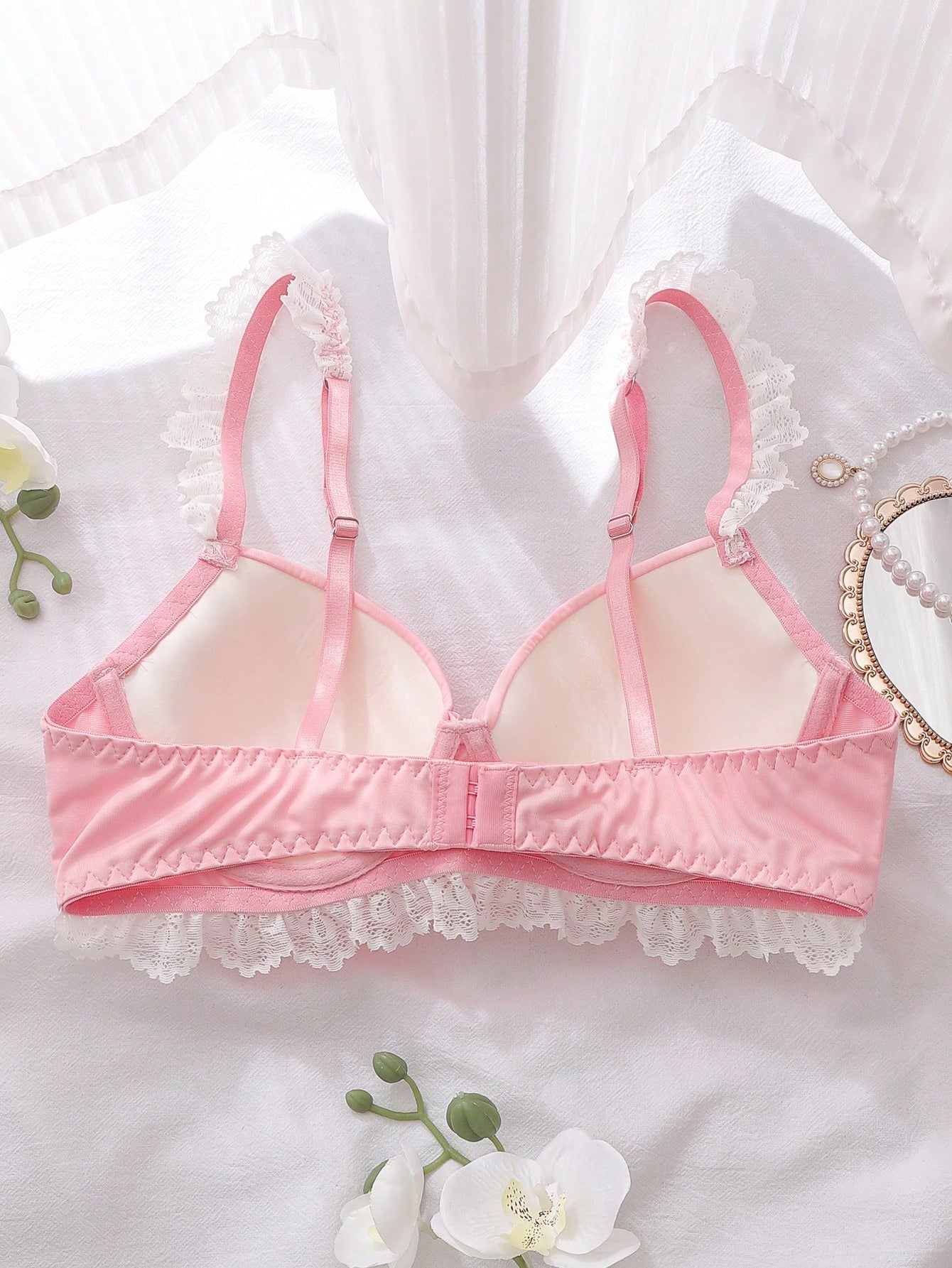 Women's Floral Embroidery Bow Decor Comfortable Bra