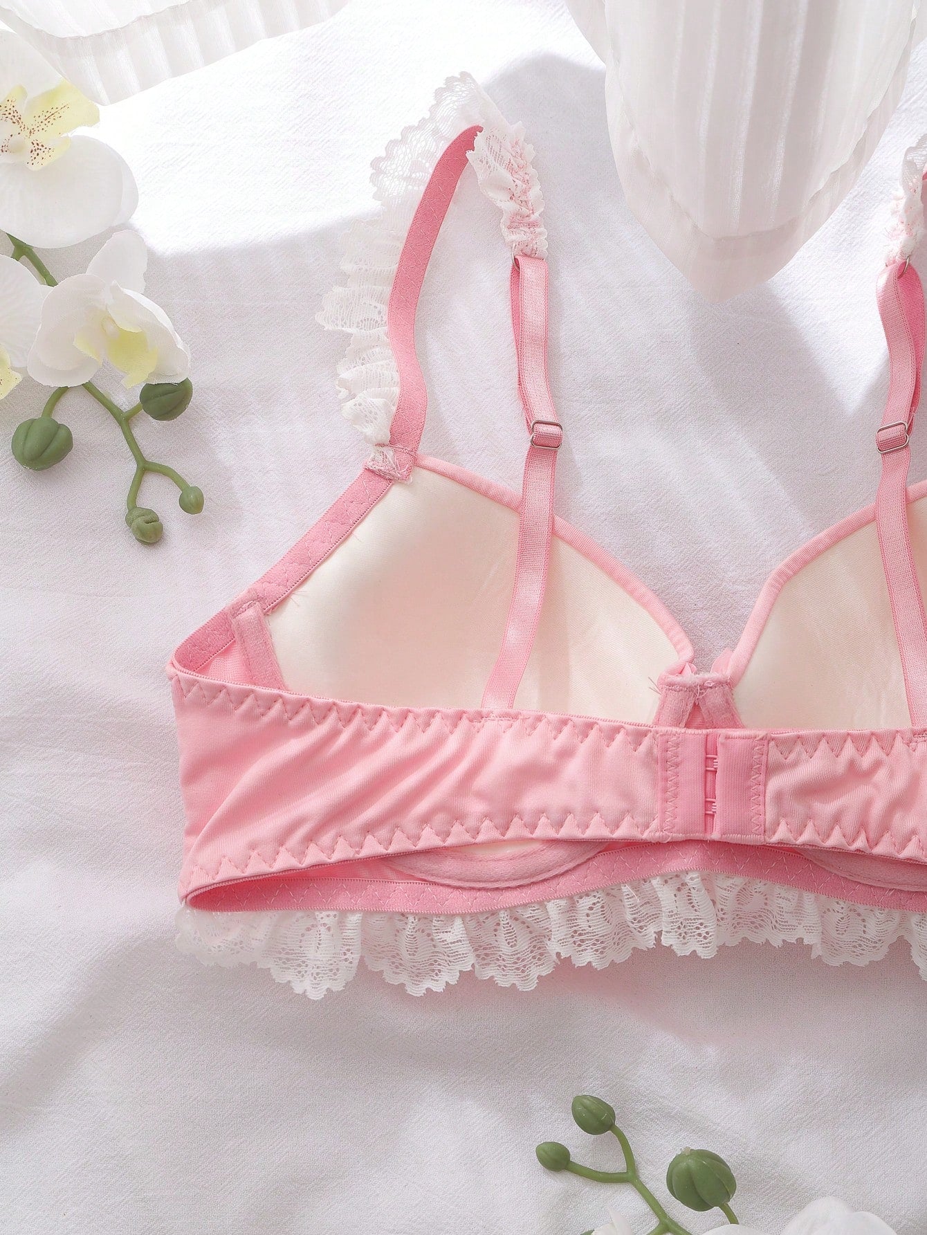 Women's Floral Embroidery Bow Decor Comfortable Bra