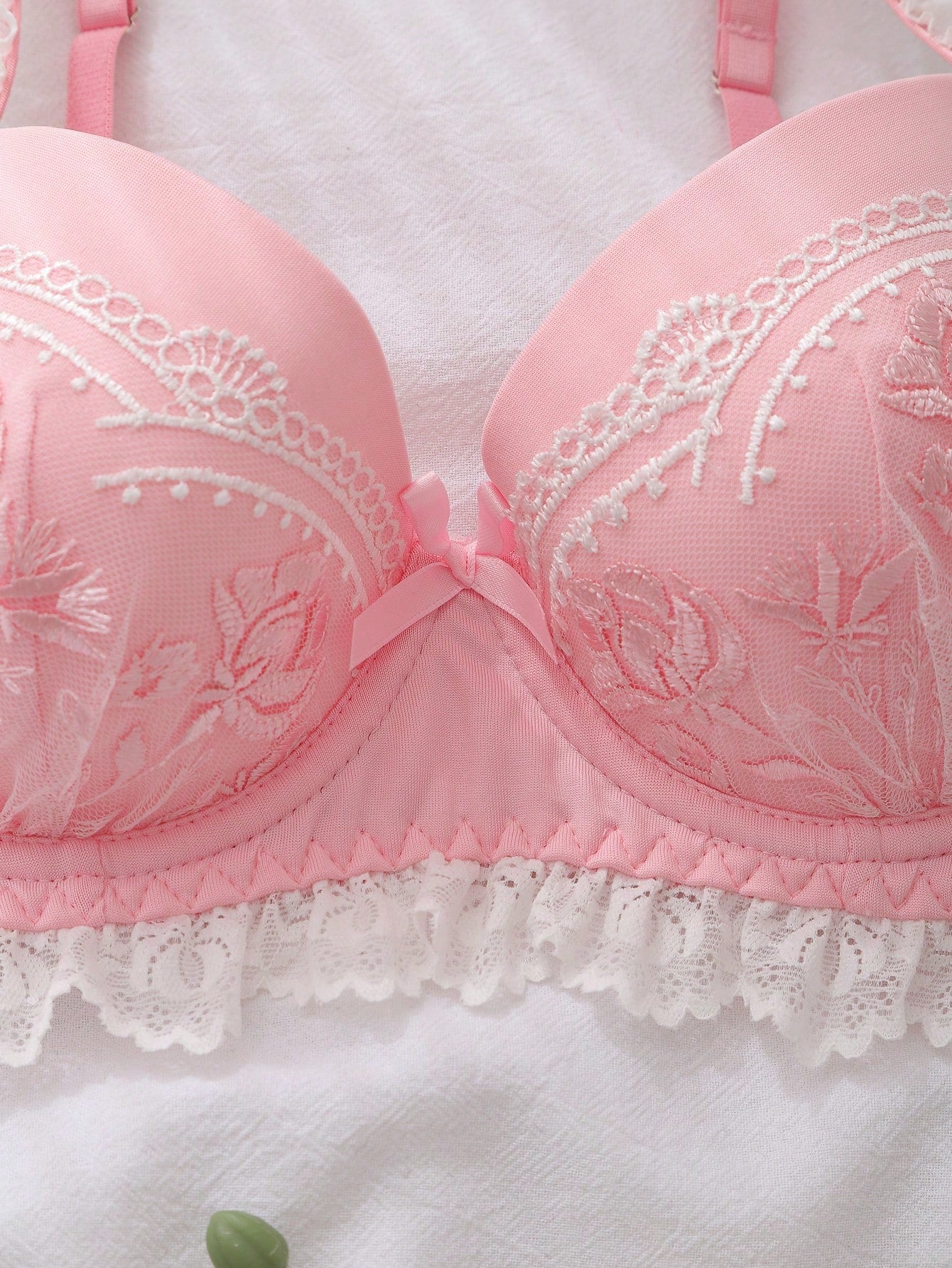 Women's Floral Embroidery Bow Decor Comfortable Bra
