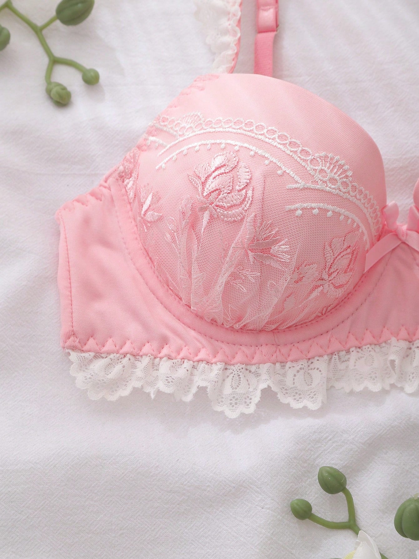 Women's Floral Embroidery Bow Decor Comfortable Bra