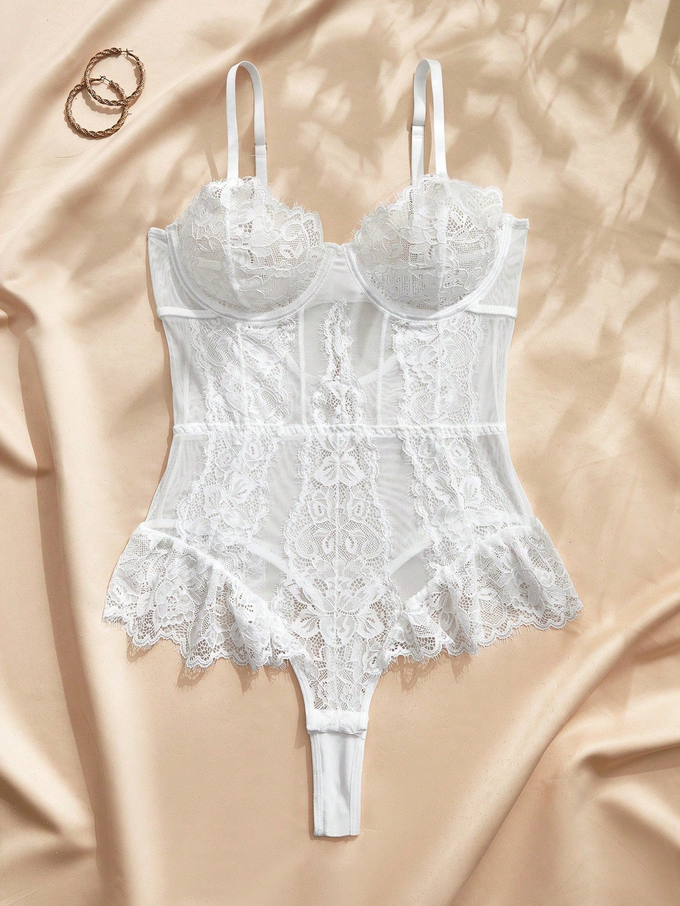 Women's Floral Lace Patchwork Ruffle Fashion Strappy Sexy Jumpsuit