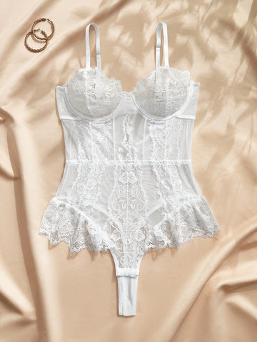 Women's Floral Lace Patchwork Ruffle Fashion Strappy Sexy Jumpsuit